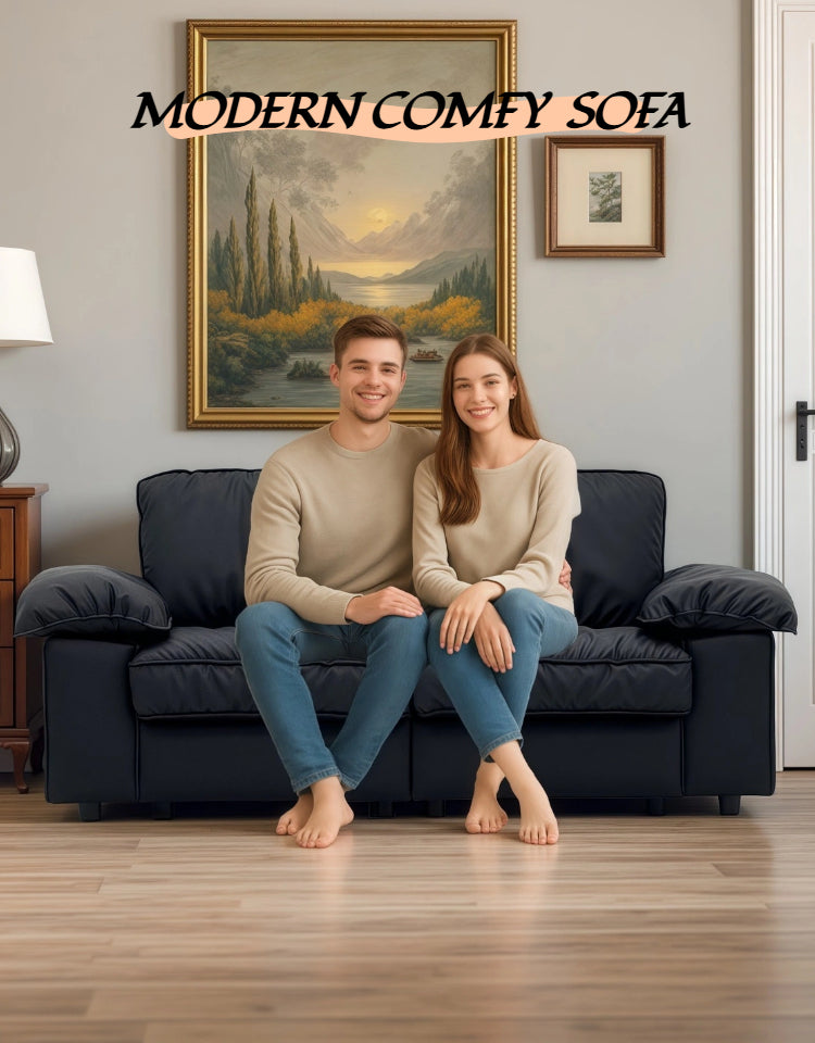 Brown Faux Leather Storage Sofa, 2-Seater Couch with Hidden Compartment for Small Spaces