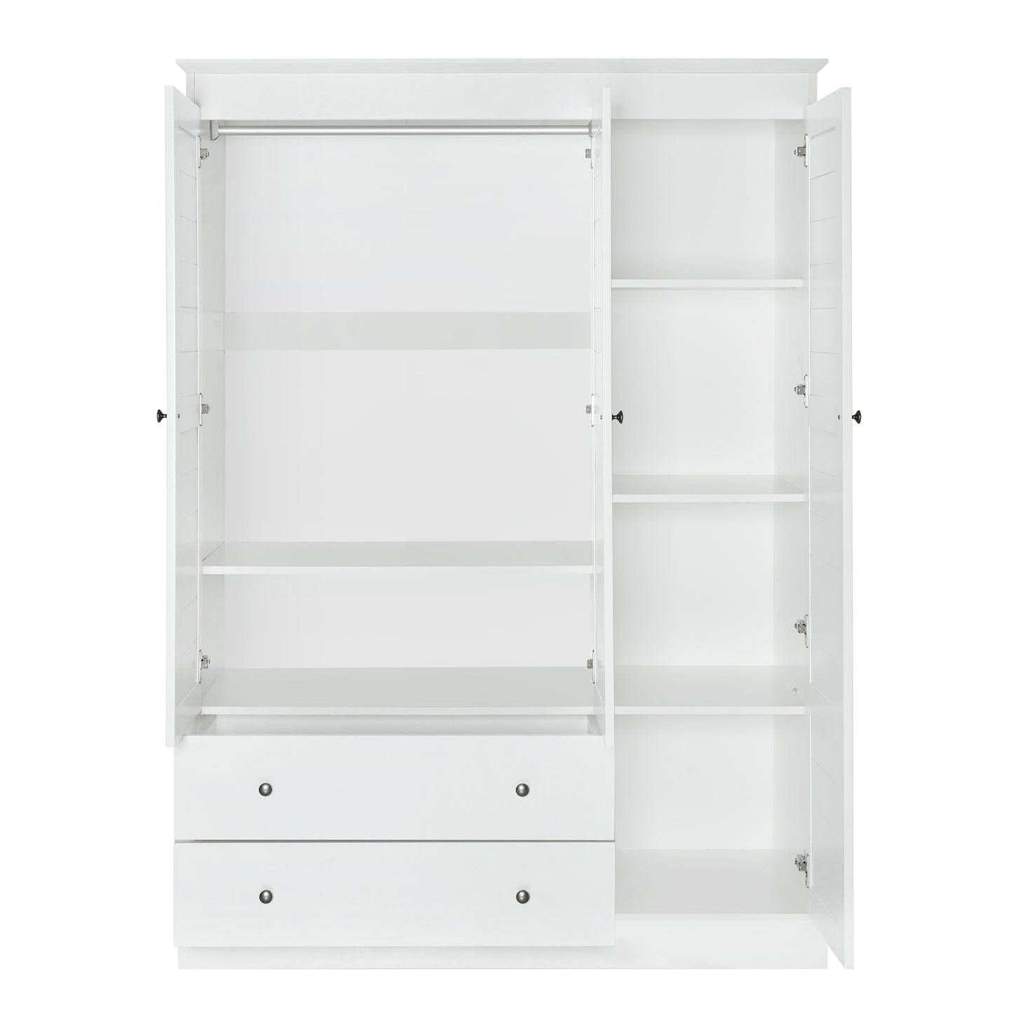 3 - Shutter Door Armoire Closet: White, 2 Drawers for Organized Living