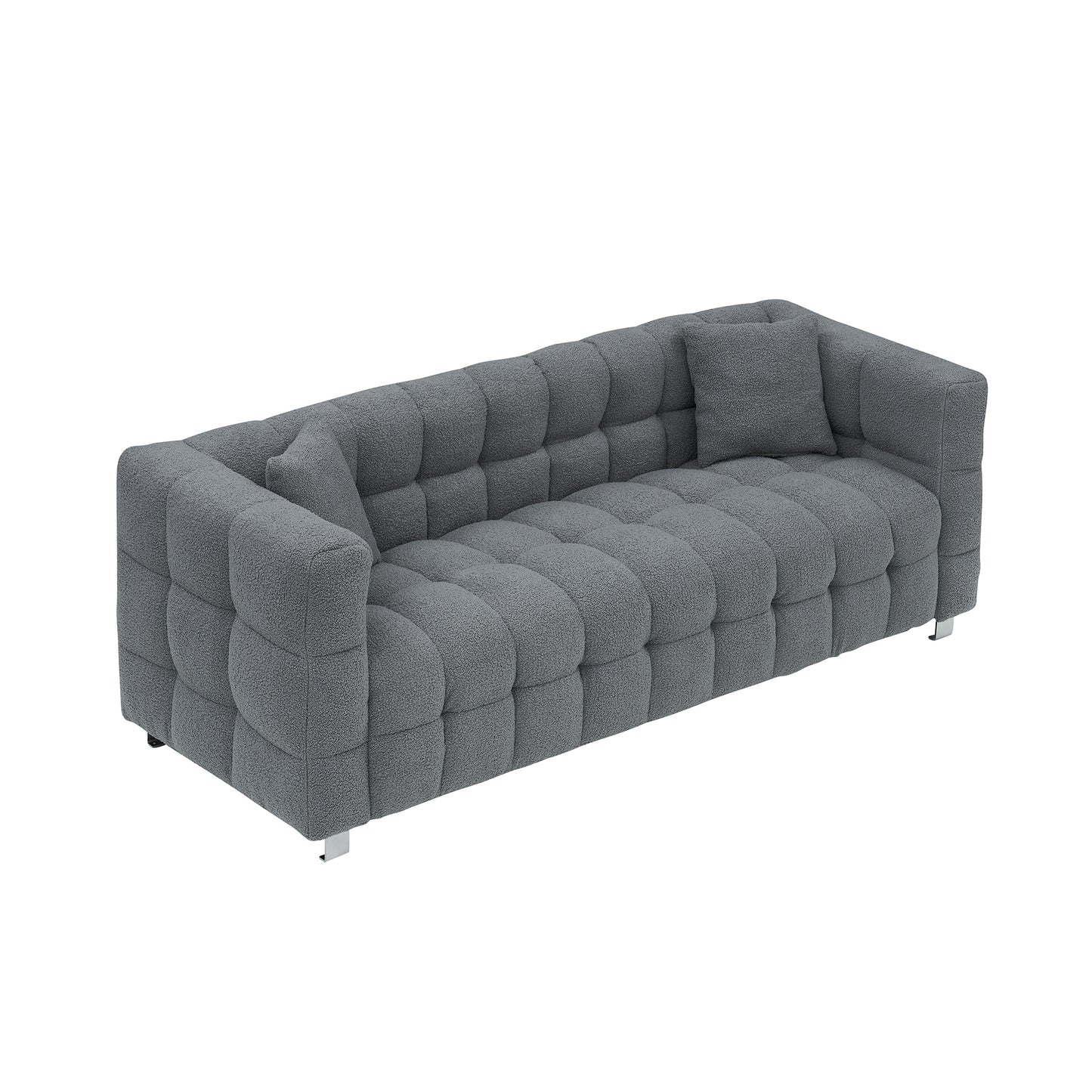 Teddy Fleece Sofa for Living Room or Bedroom, Including Two Throw Pillows & Sturdy Hardware Foot Support