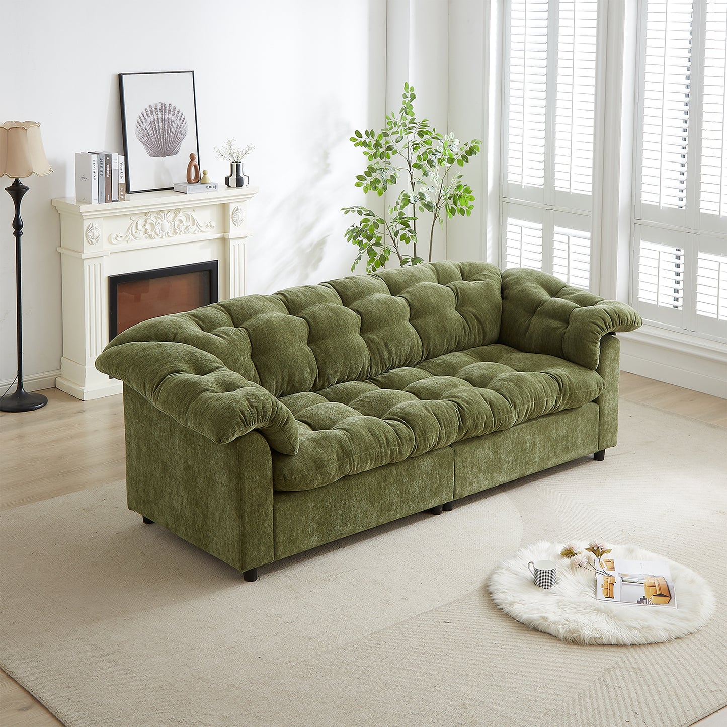 Chenille Modern Comfort Deep Seat Sofa, Upholstered Fluffy Cloud Sofa