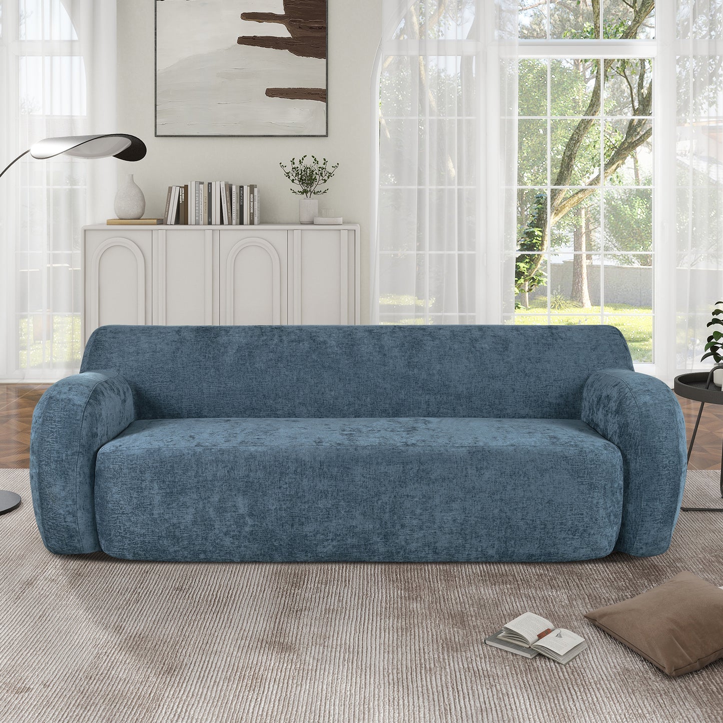 Minimalist Compression Sofa, Curved Design, 3-Seater Casual Sofa for Living Rooms
