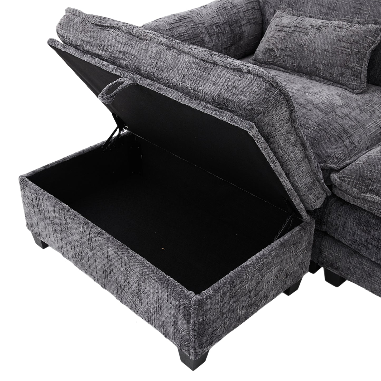 Modern Chenille L Shaped Couch, Comfy Boucle Modular Sofa Sleeper with Movable Storage Ottoman, Phone Holder, USB Charging Port