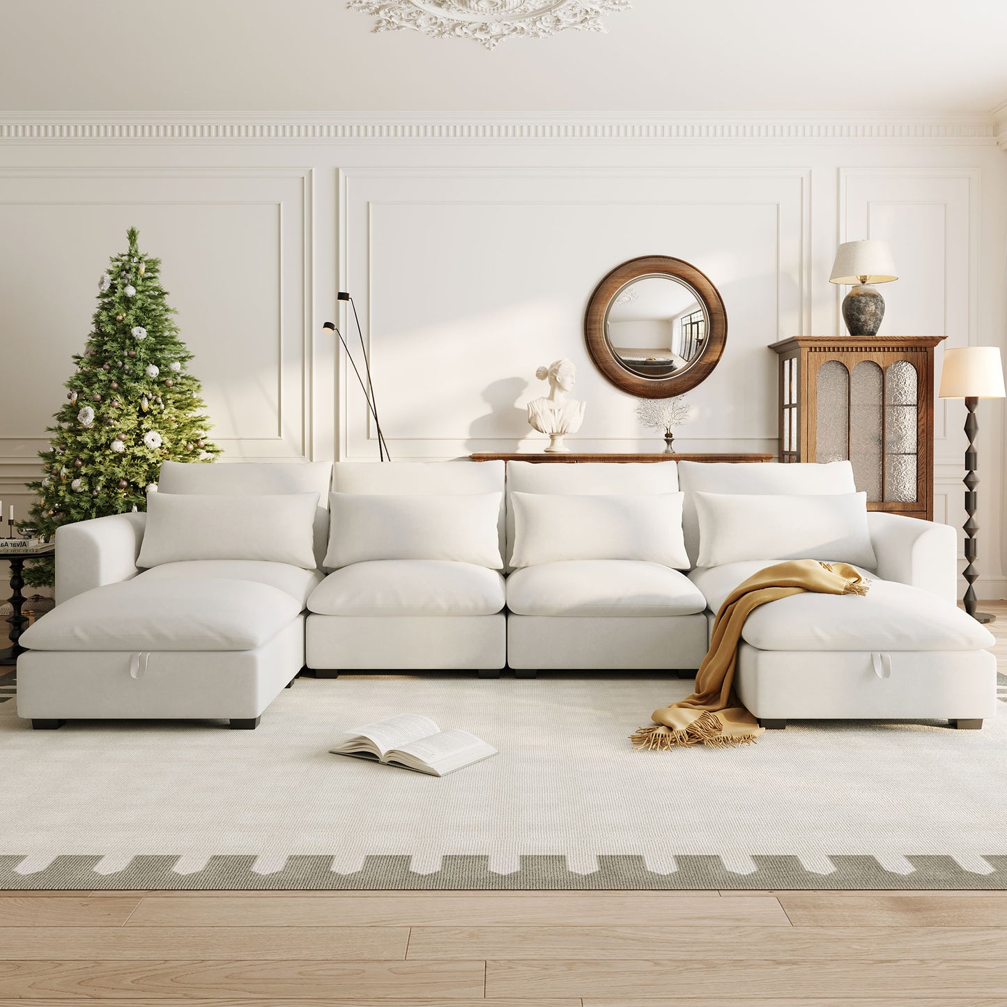 132"U - shaped Freely Transformable Modular Corner Sofa with 2 Ottomans: Ideal for Living Rooms