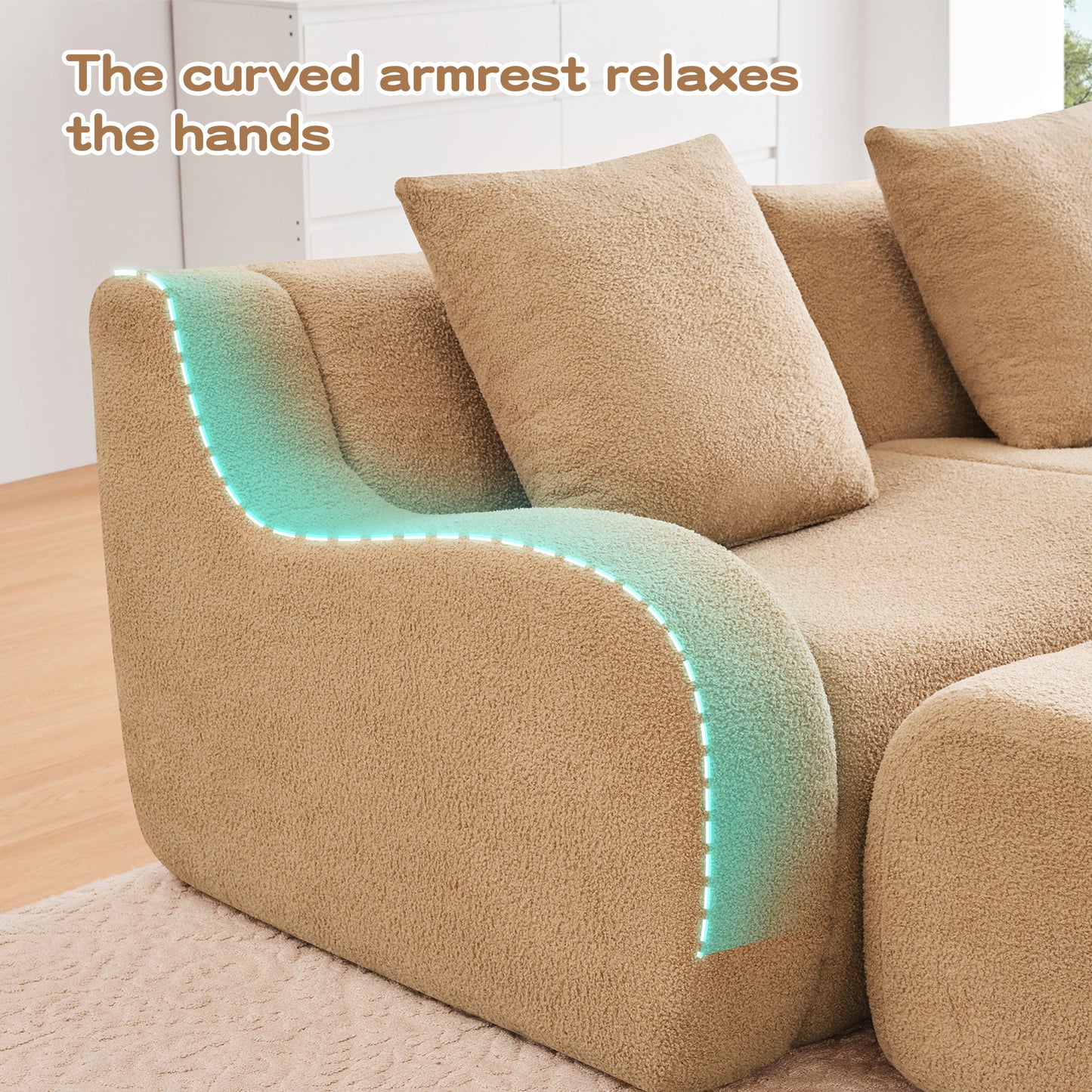 2~4 Seats Boneless Sofa,Teddy Fabric No assembly required Curved armrest