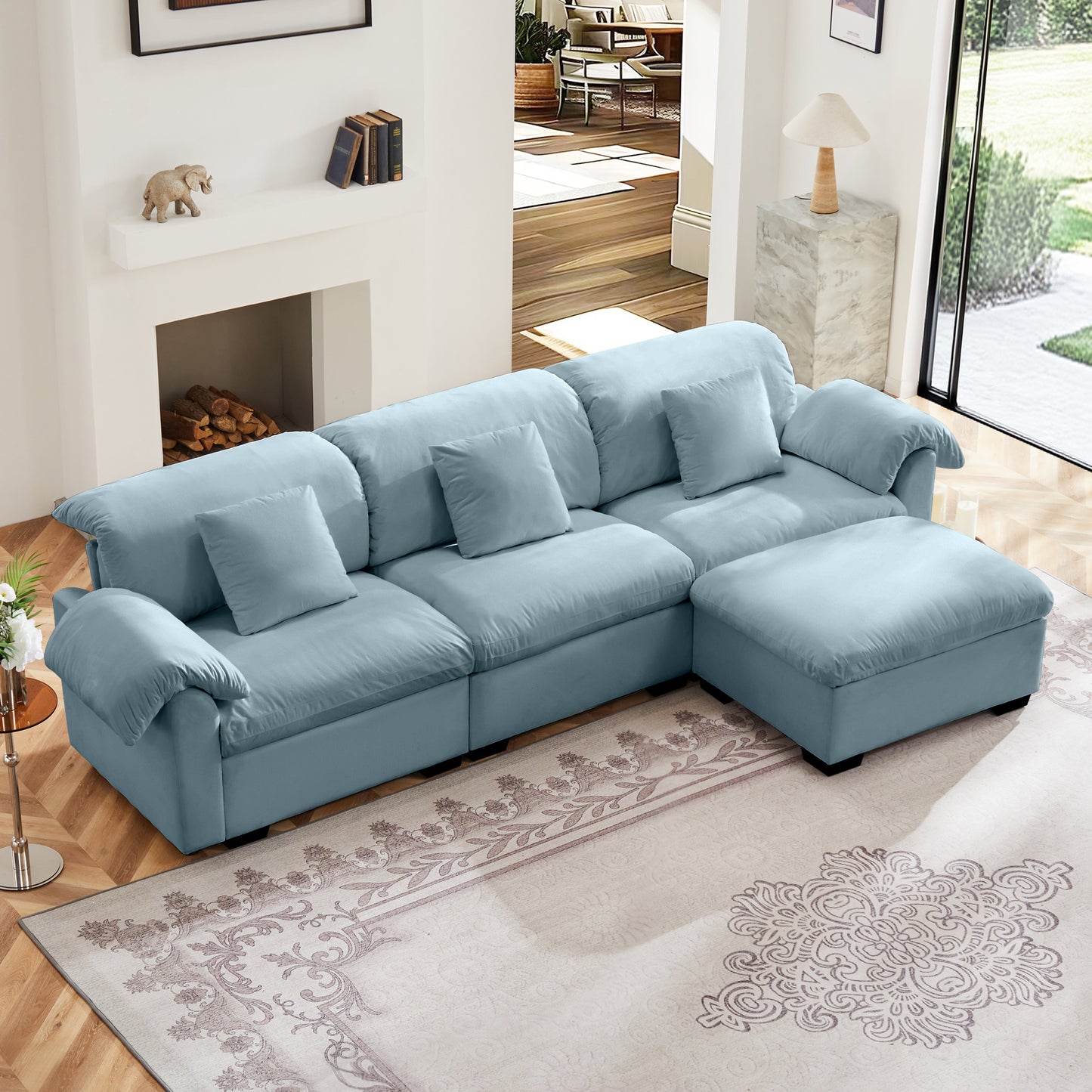 3 - 4 Seater Modular Sofa: U/L - Shape, Storage Ottomans, Velvet 2 Color