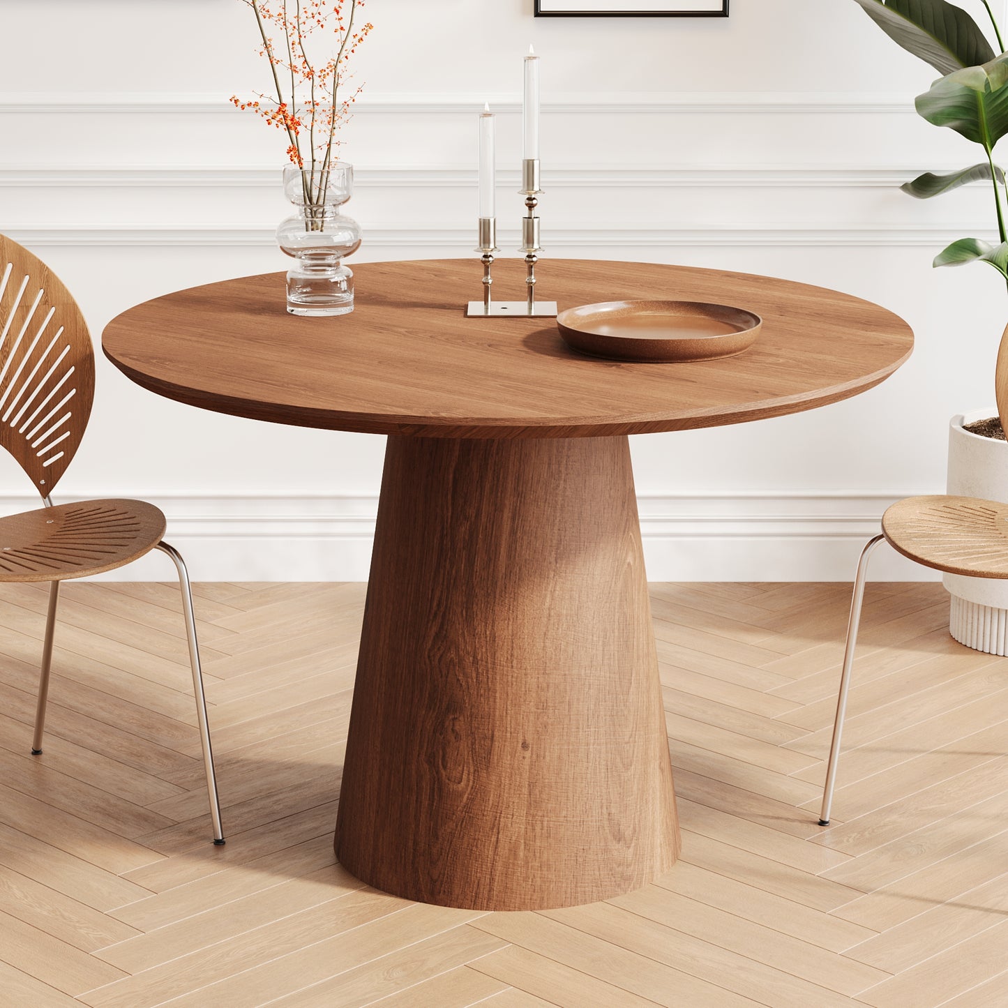 43 - Inch Wooden Circular Dining Table: Modern Minimalist Design