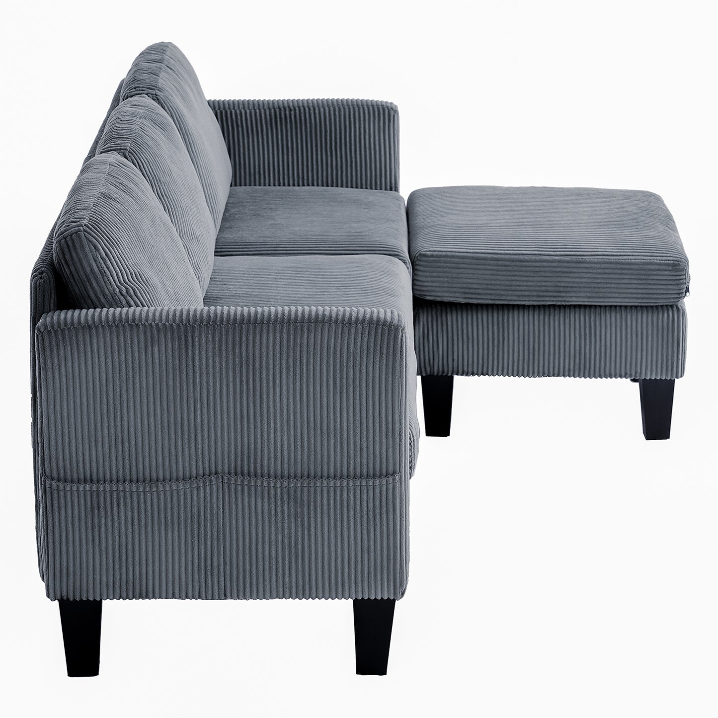 Padded Corduroy L-Shaped Sofa for Living Rooms, Apartment