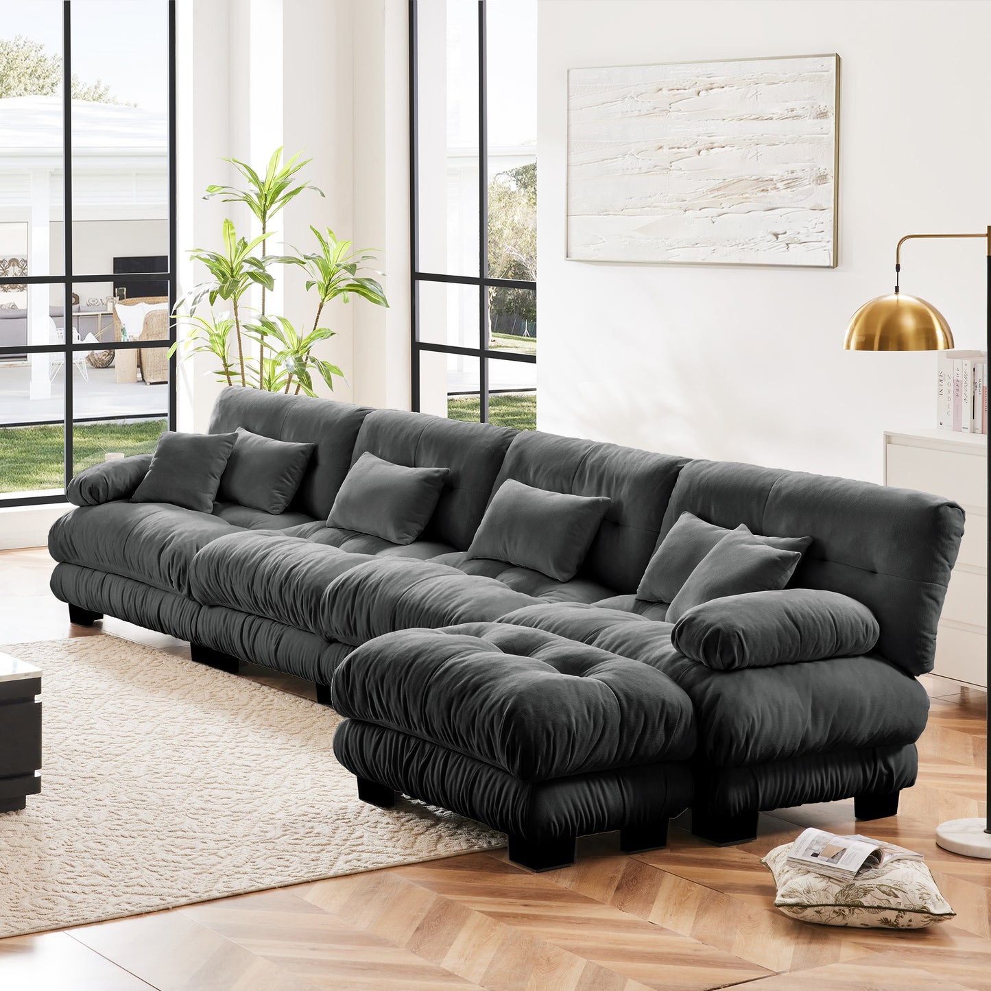 Chenille Cloud Couch: 2 - 4 Seater L - Shape Sofa for Living Room with Pillows