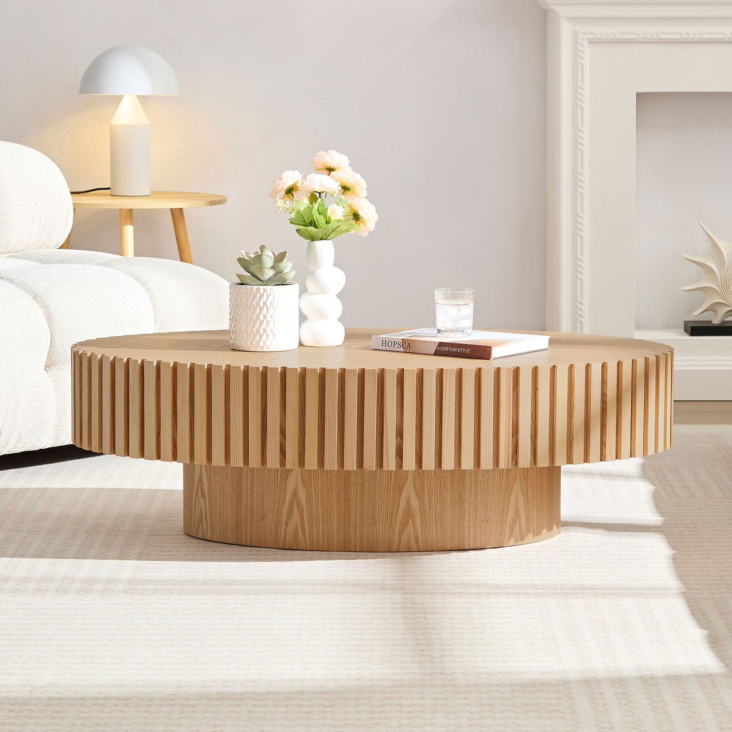 Ellipse Coffee Table with Sturdy Pedestal  43.7 inch 3 Colors