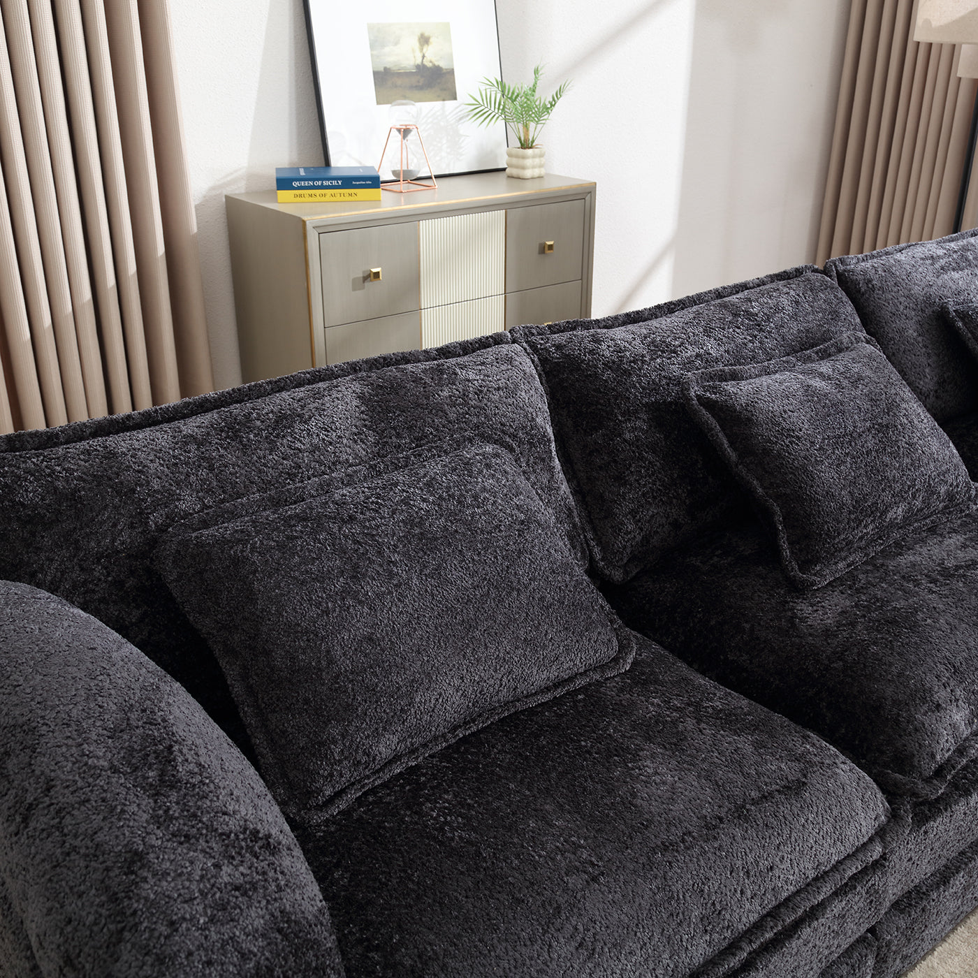 L-Shape Sectional Chenille fabric, movable pedals, detachable armrests, oversized three-seat Sofa