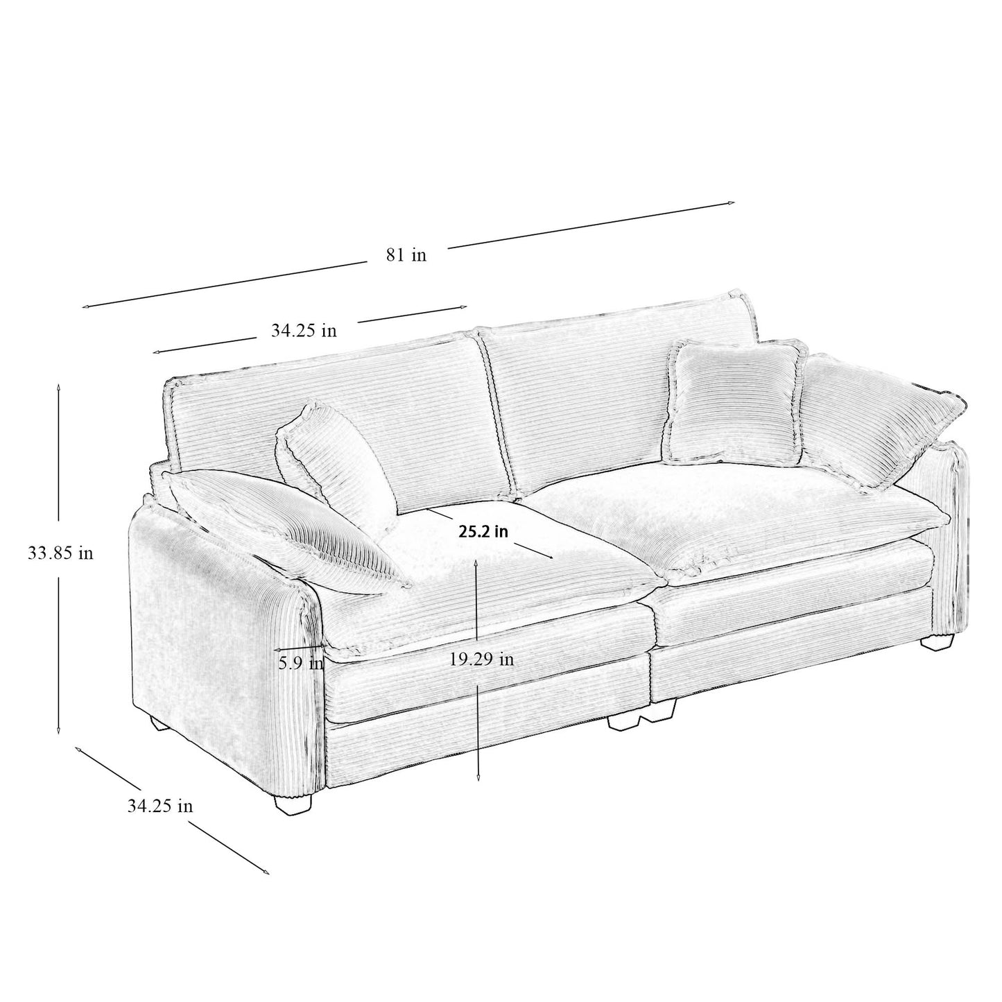 Comfortable Single Deep Seat Sofa And 2 Seats Sofa With Pillow