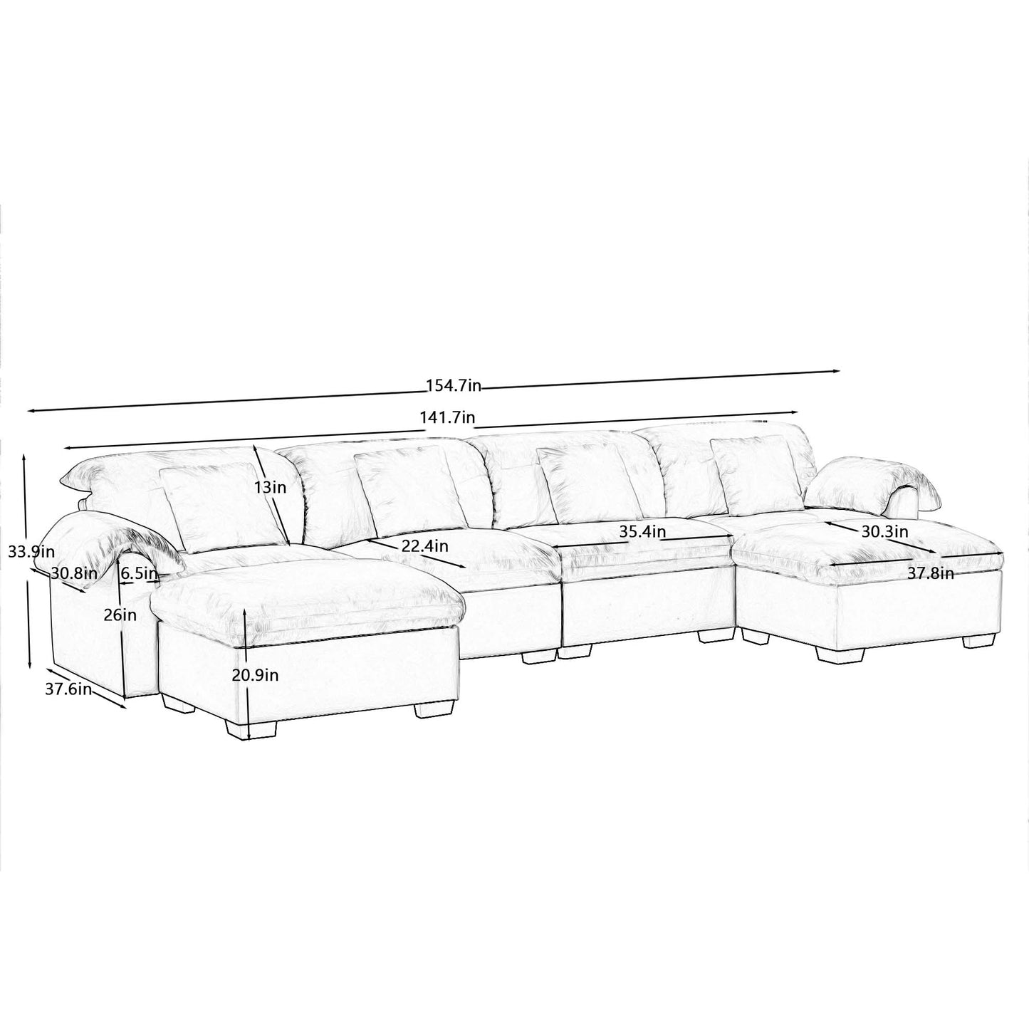 3 - 4 Seater Modular Sofa: U/L - Shape, Storage Ottomans, Velvet 2 Color
