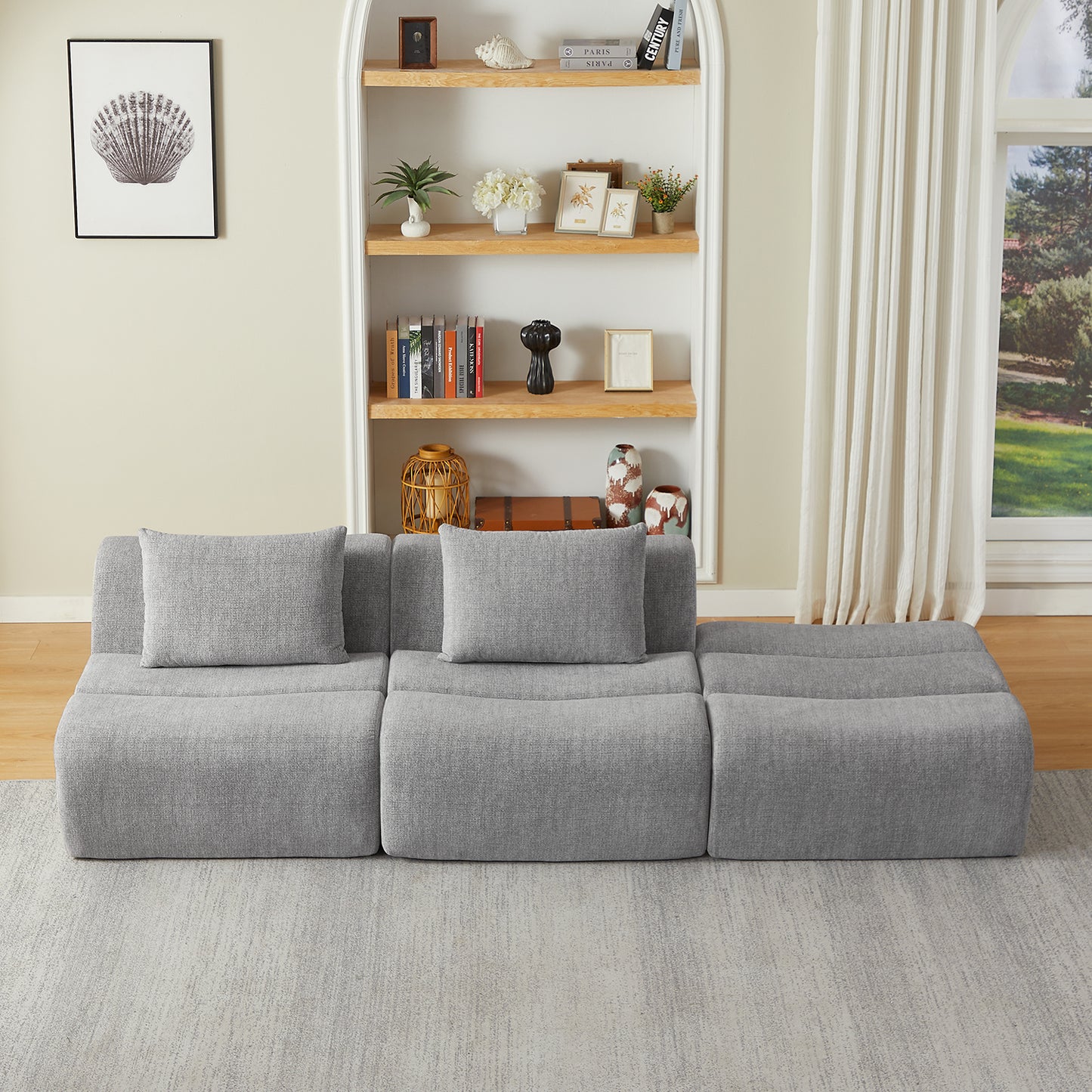 Oversized 3 Seater Compressed Sofa with Chenille Fabric, No Assembly