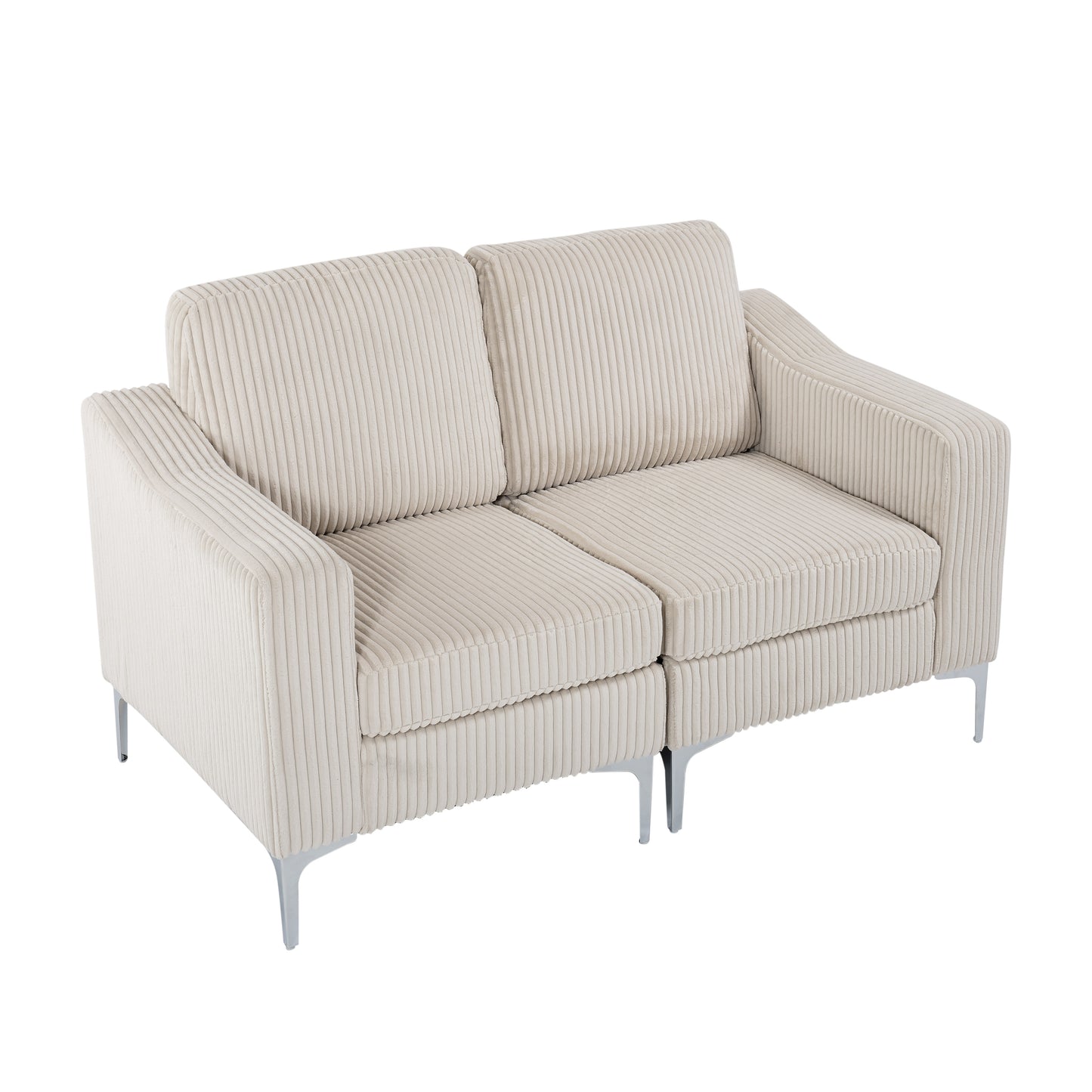 Lounge Sofa with Armrests & Modular Sectional Two-Seater Sofa | Soft Corduroy, Pocket Spring + Sinuous Spring, Easy Assembly – Beige/Gray