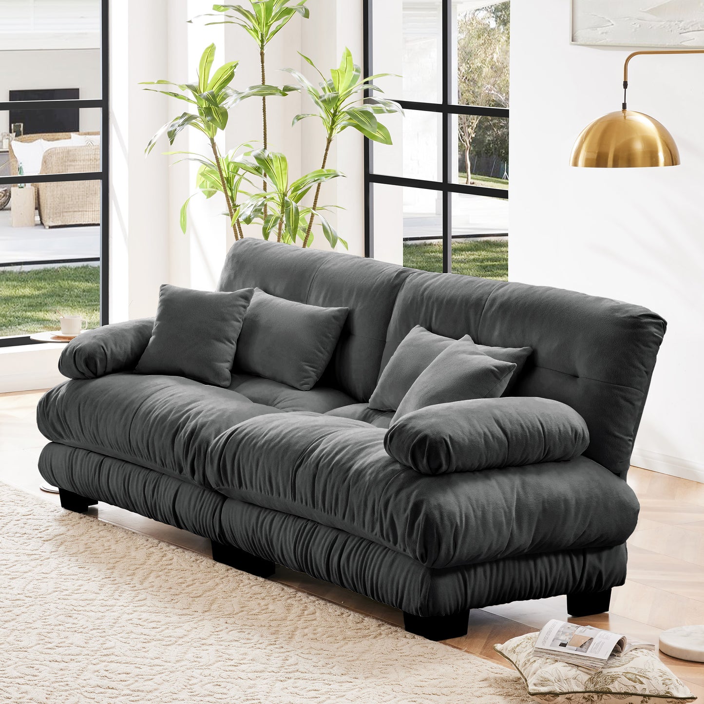 Chenille Cloud Couch: 2 - 4 Seater L - Shape Sofa for Living Room with Pillows