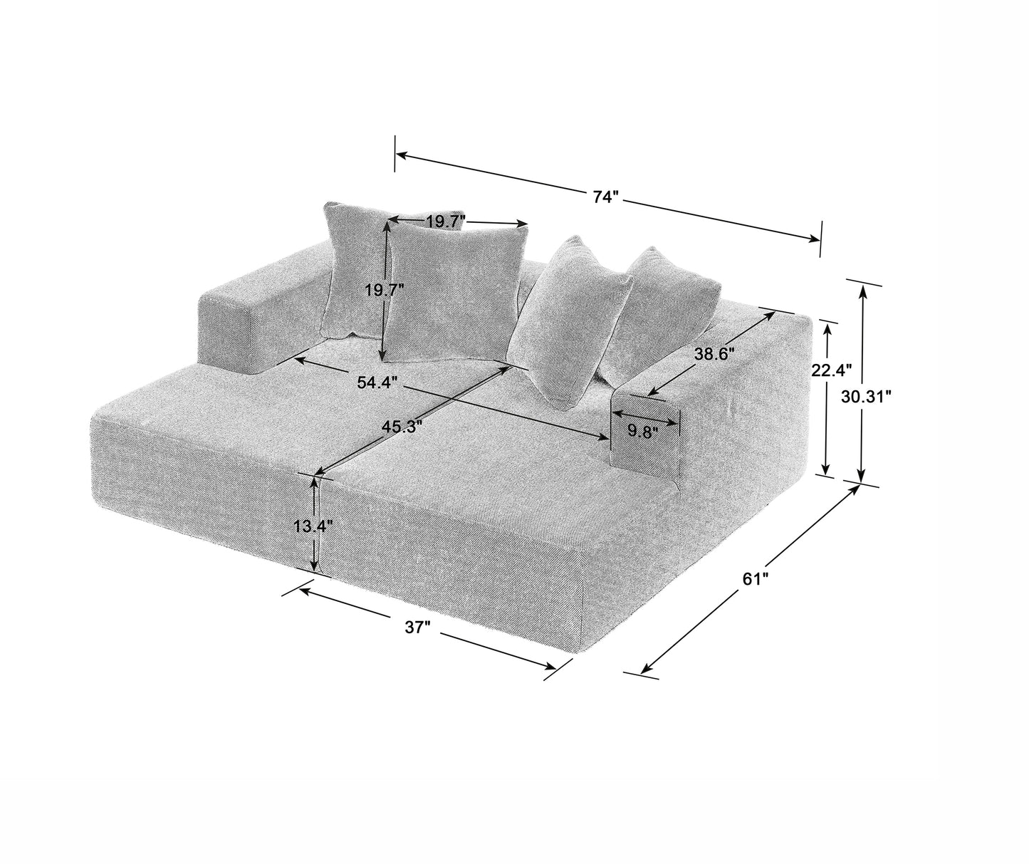 Sectional Sofa– Modern Upholstered Chaise with Plush Seating, Fixed Cushions, and Versatile