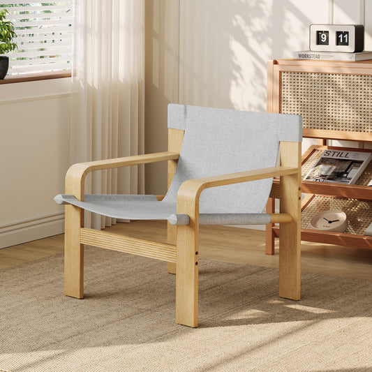 Detachable Washable Oak Accent Chair | Linen Fabric, Solid Wood Frame – Lounge Chair for Living Room, Bedroom, Office (Light Grey/Dark Grey)