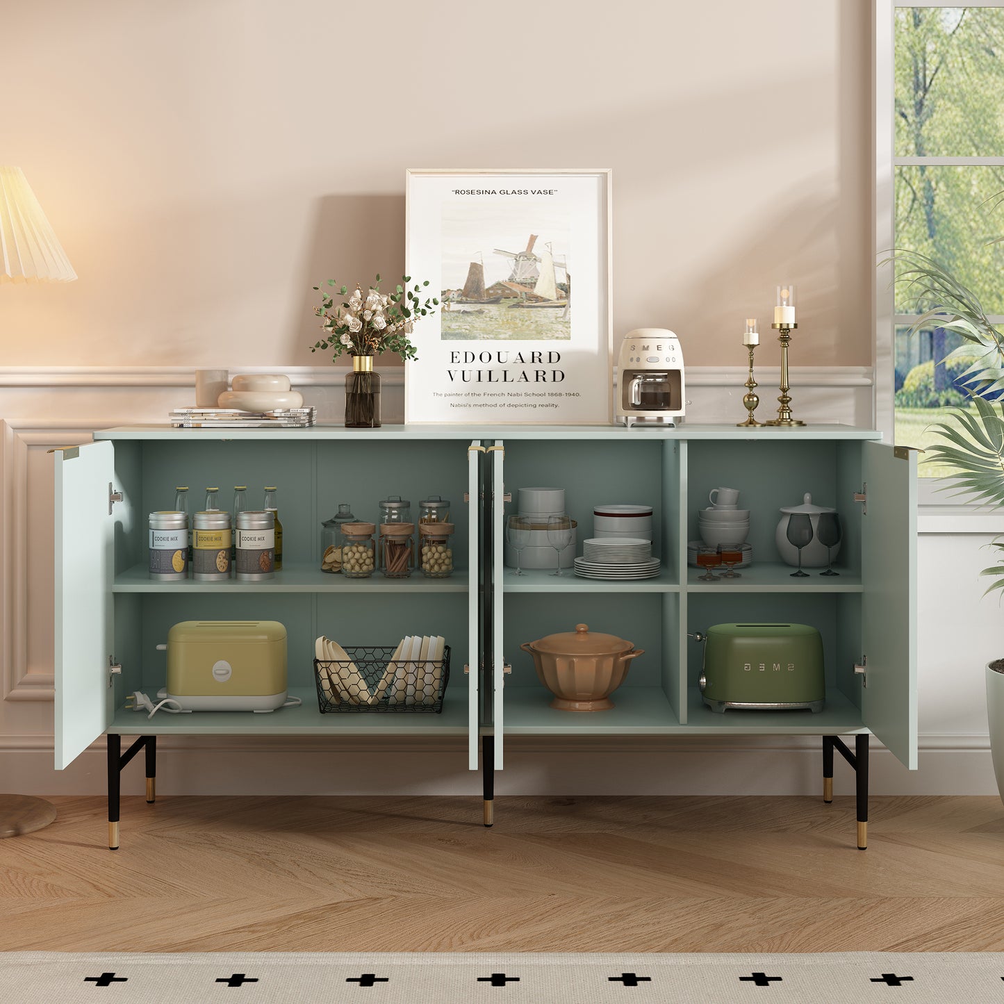 Modern 4-Door Sideboard Buffet Cabinet - Gray for Living Room