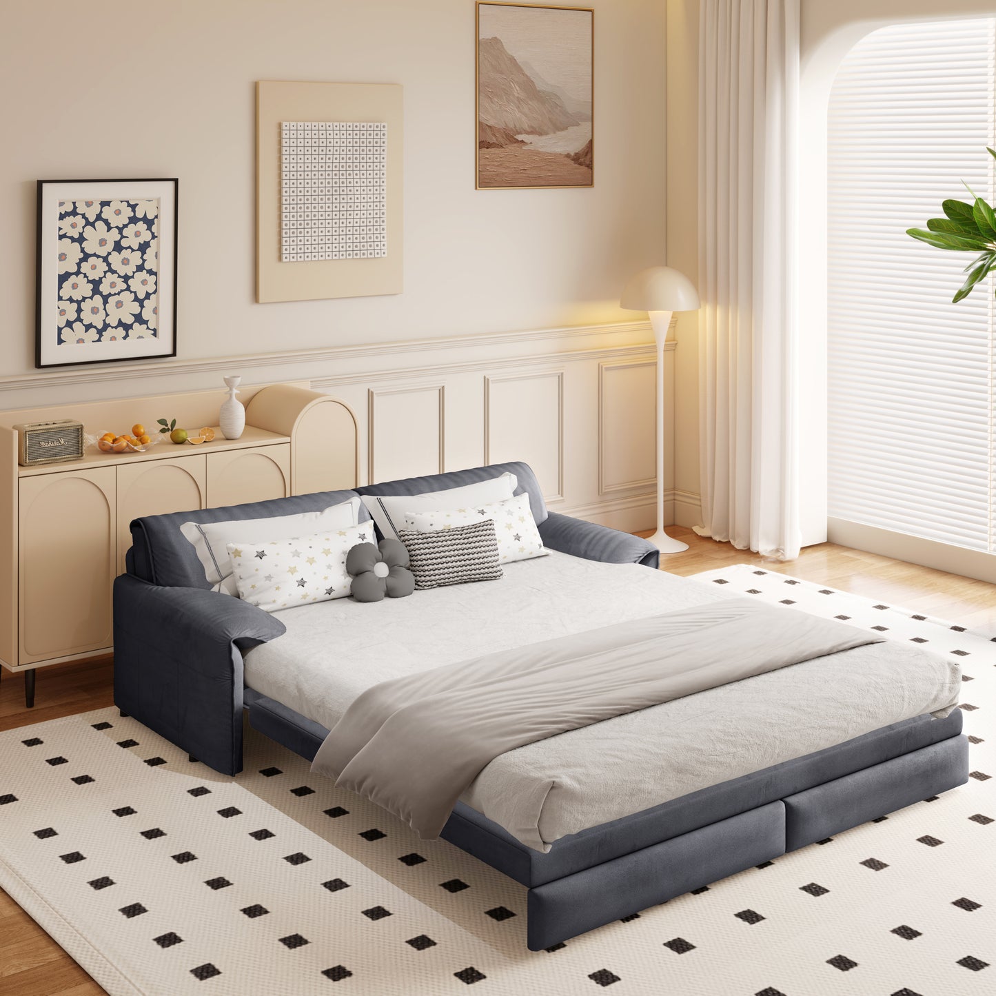 66" Queen Pull - Out Sofa Bed: 3 - in - 1 Convertible with Side Storage for Living