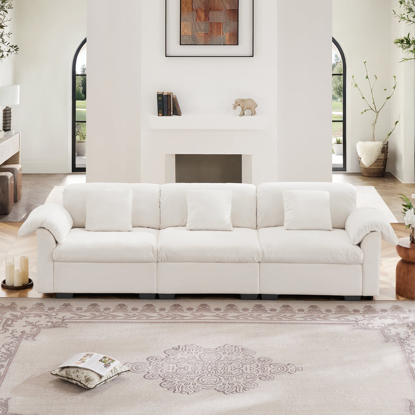 3 - 4 Seater Modular Sofa: U/L - Shape, Storage Ottomans, Velvet 2 Color