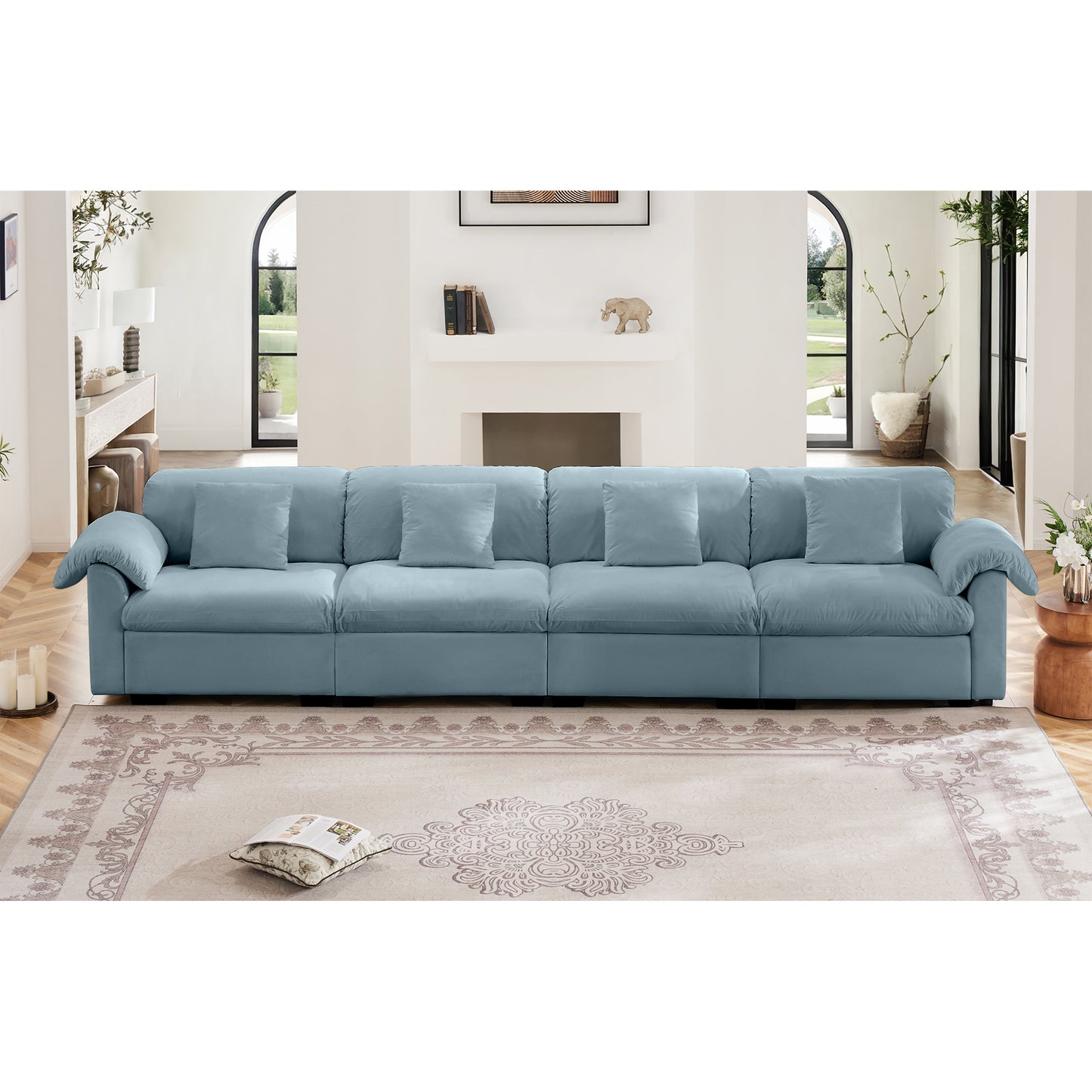 3 - 4 Seater Modular Sofa: U/L - Shape, Storage Ottomans, Velvet 2 Color