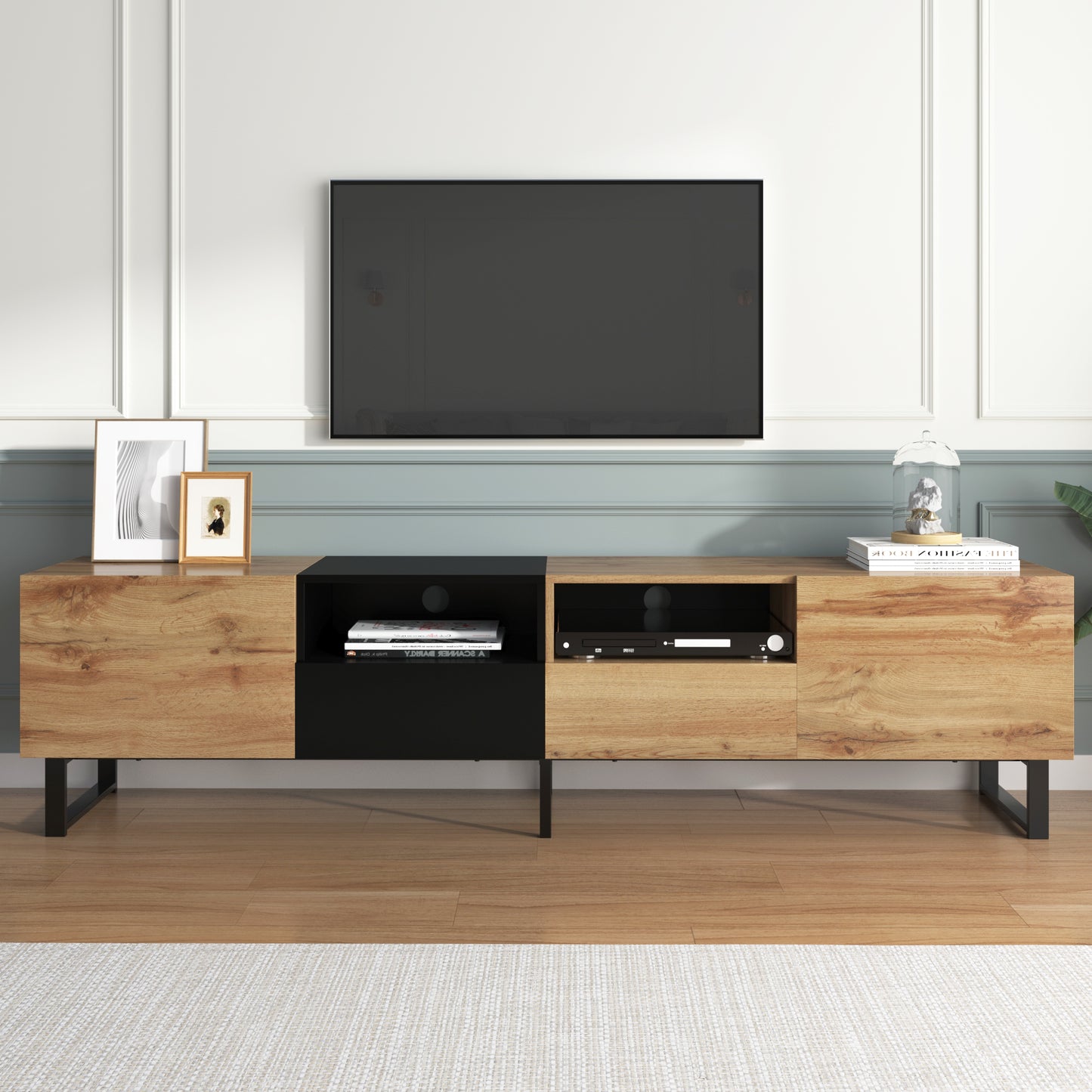 TV Stand with Drop Down Door - Up to 85" TVs, 2 Cabinets