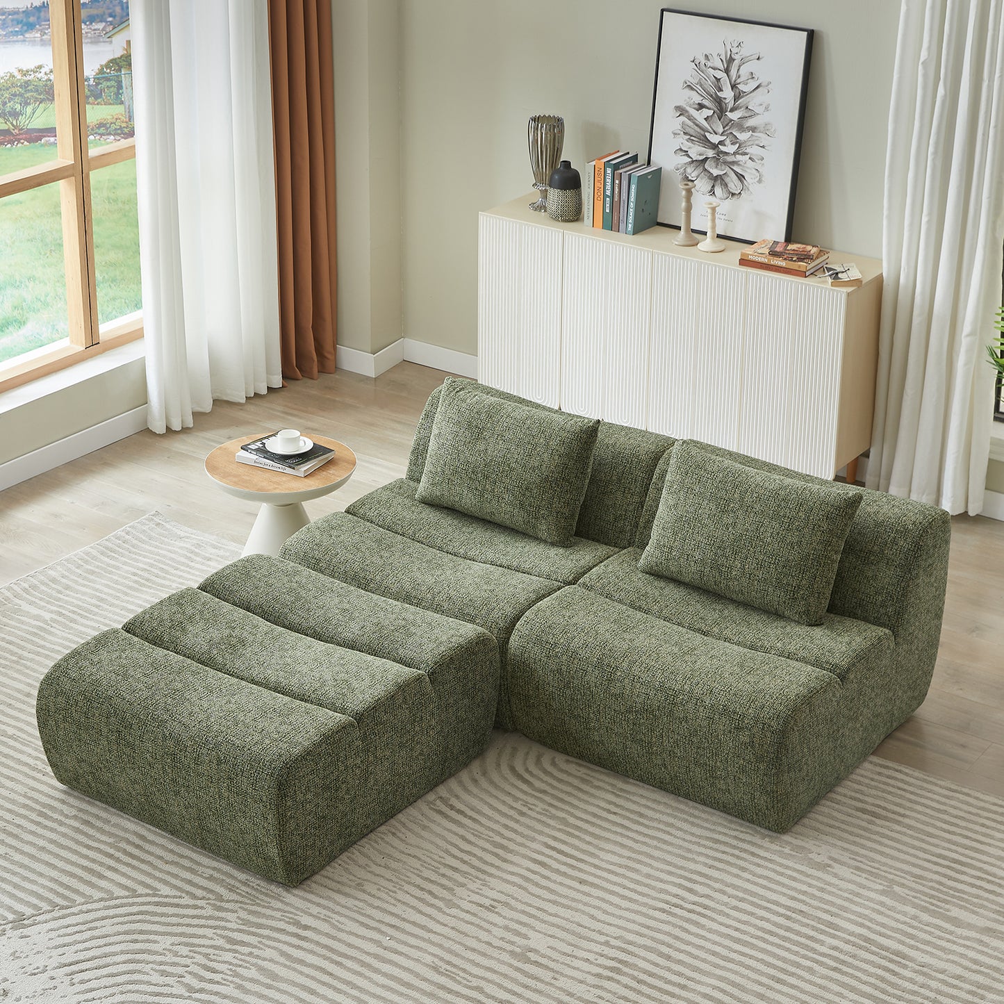 Oversized 3 Seater Compressed Sofa with Chenille Fabric, No Assembly