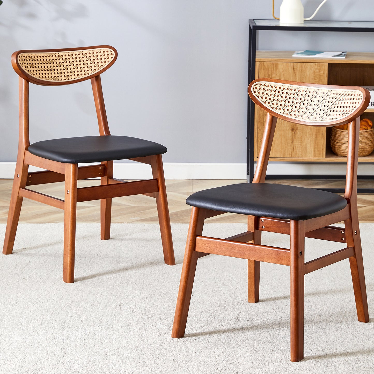 Ergonomic Solid Wood Chair: Small Curved Back, PU - Cushioned Comfort