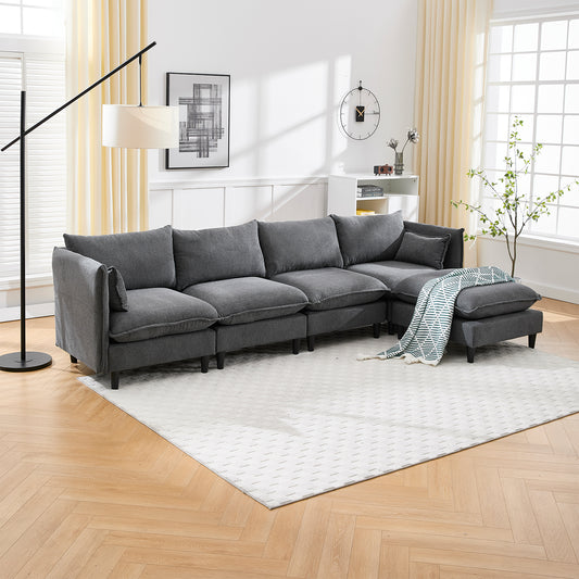 Modular L - Shaped Sectional Sofa for Living Room: 4 - Seater with Movable Ottoman 2 Colors