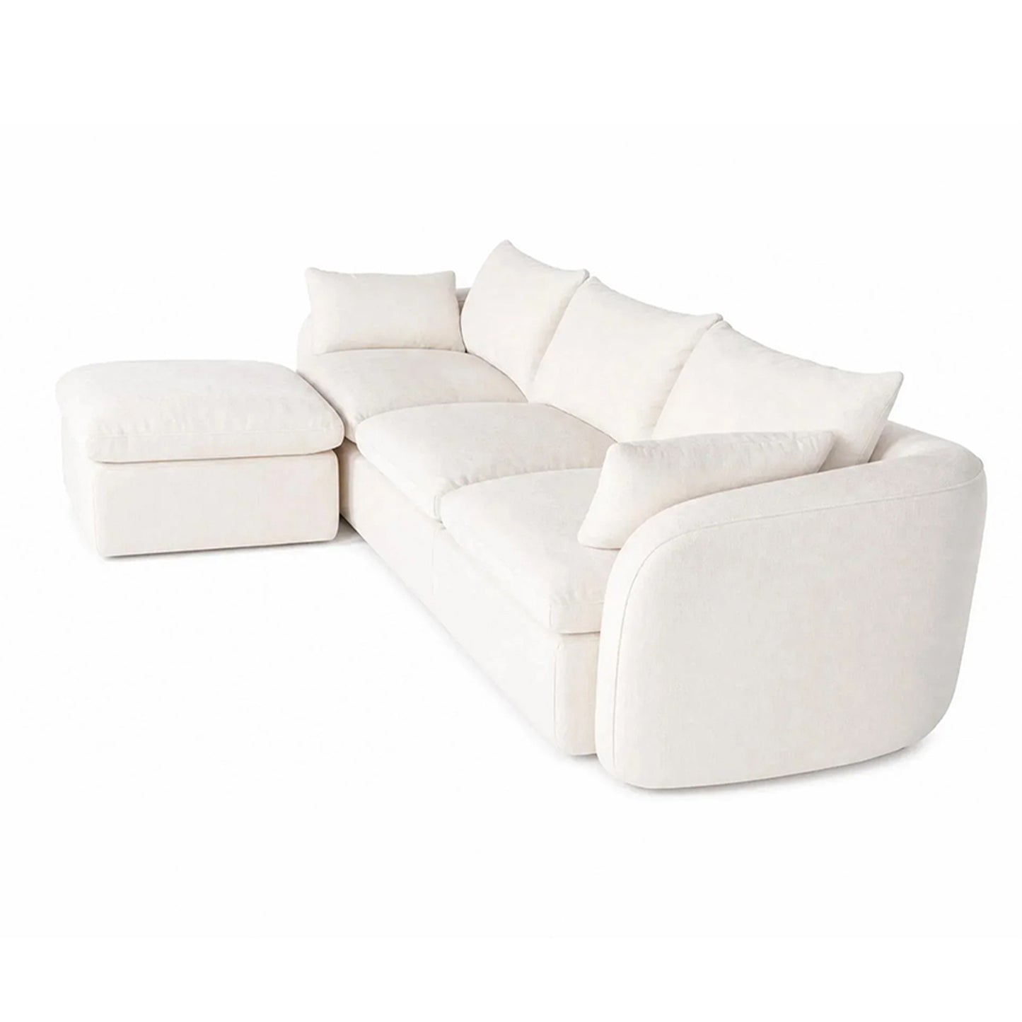 Fully Sponge Compressed Sectional Sofa – High Resilience Foam, White Chenille, Modular Loveseat/ L-Shaped Sofa