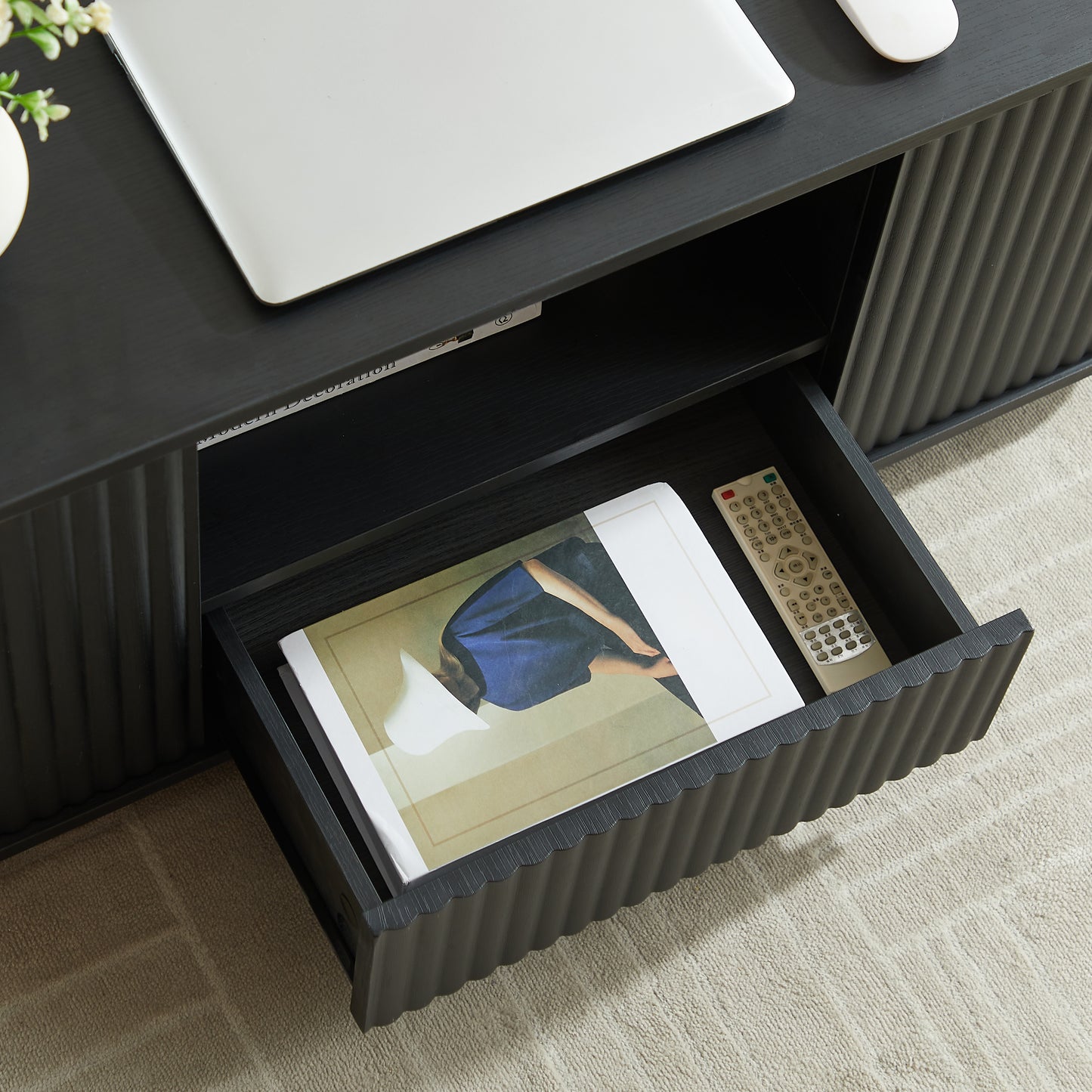 Modern Luxury Oval Coffee Table with Drawers & Storage – Curved Contour Design, Living Room Center Table