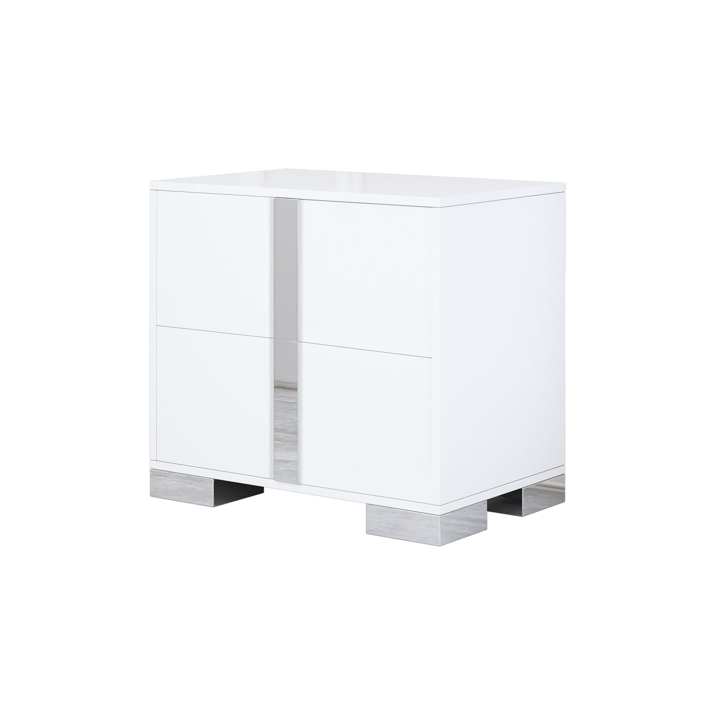 Nightstand with Metal Foot, Mirrored Bedside Table with 2 Drawers for Bedroom, Living Room