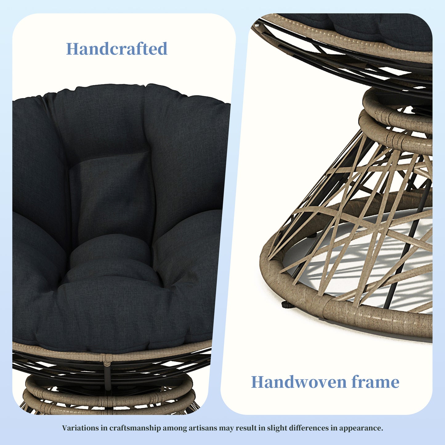 360 Degree Swivel Ergonomic Wicker Chair with Cloud Thick Density Fabric Cushion