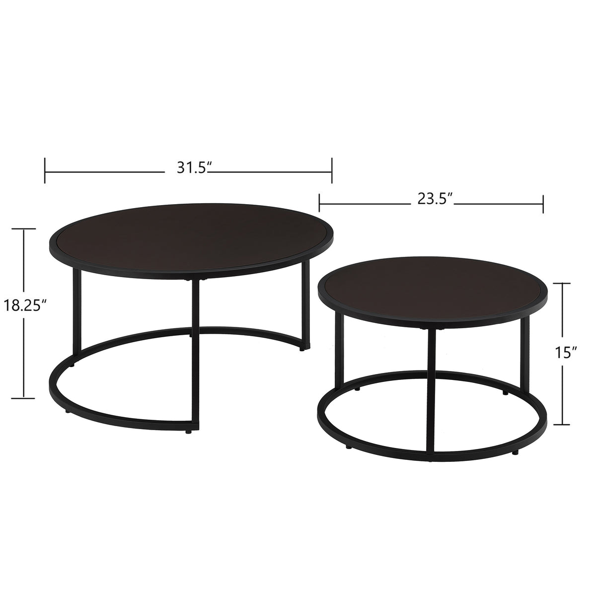 Modern Faux Leather Nesting Round Coffee Table with Black Metal Base – Accent Tea Table for Living Room