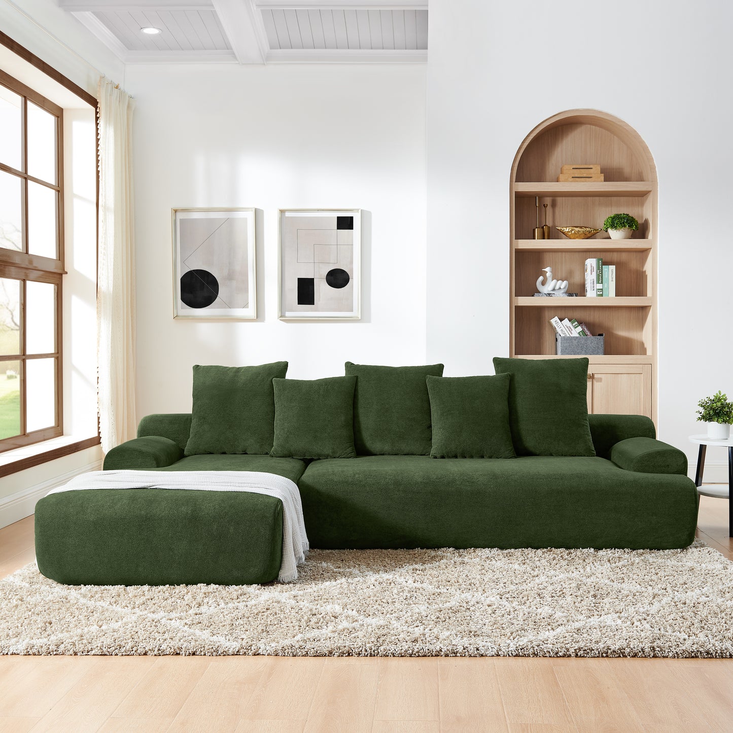 Velvet Modern Upholstered L-Shape Sectional Sofa Couch, Modular Compressed Sofa with Free Combination