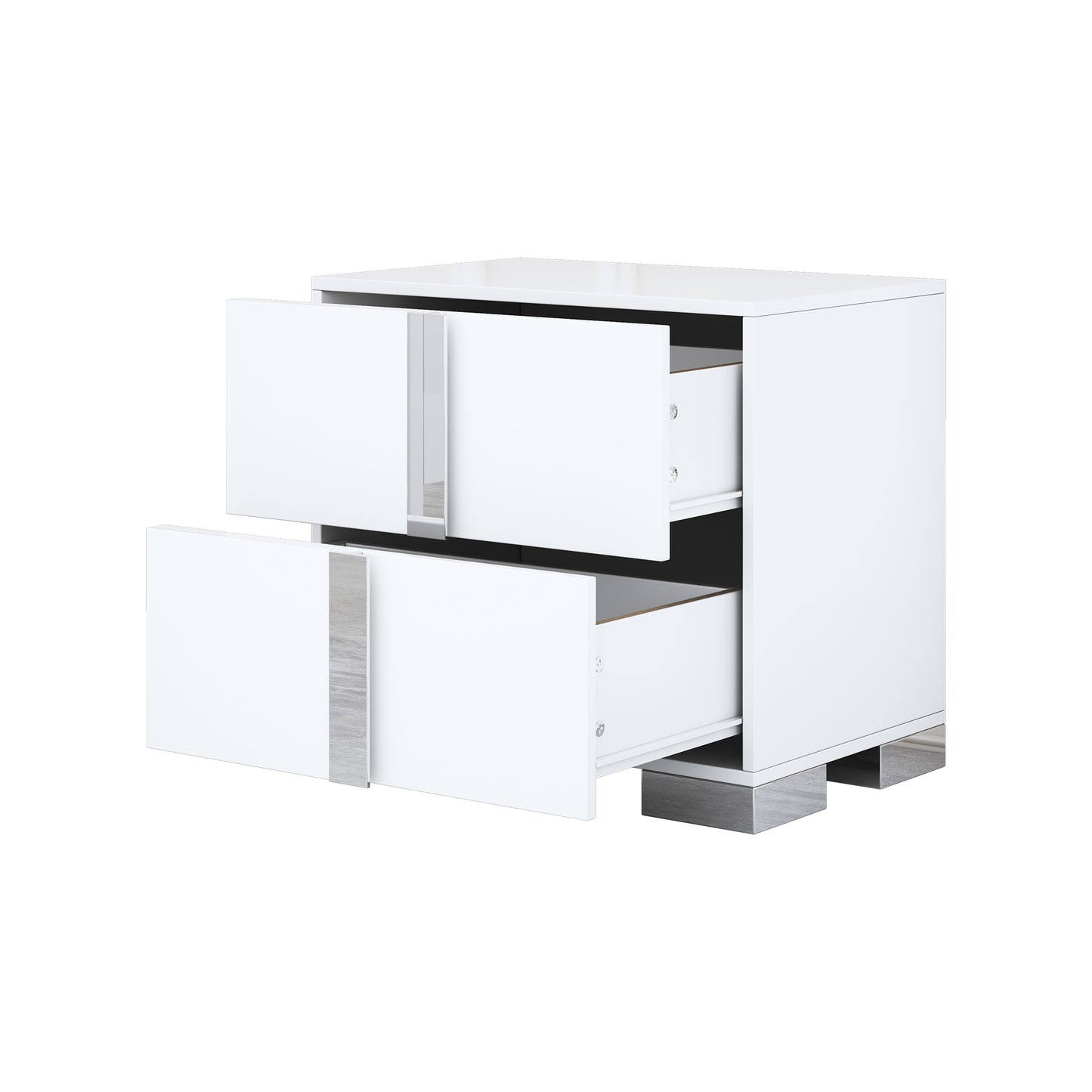 Nightstand with Metal Foot, Mirrored Bedside Table with 2 Drawers for Bedroom, Living Room