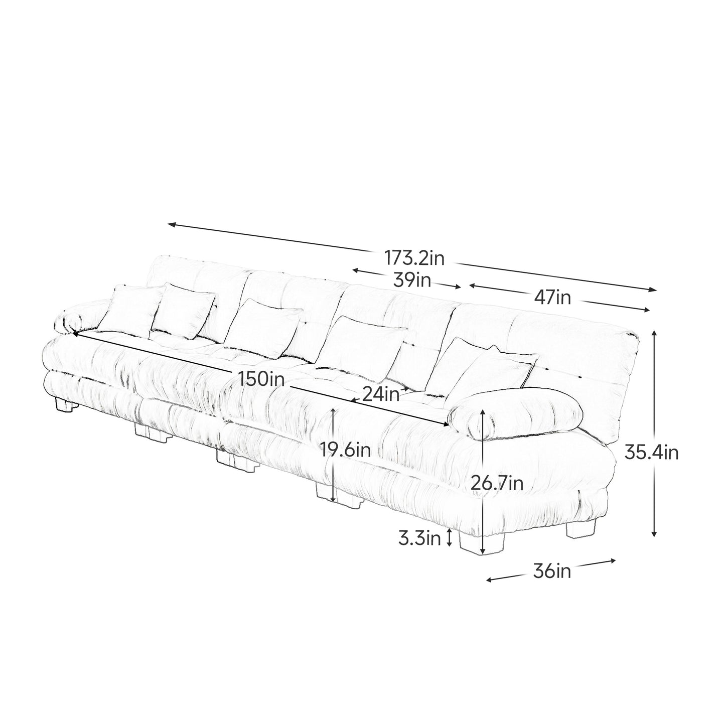 Chenille Cloud Couch: 2 - 4 Seater L - Shape Sofa for Living Room with Pillows