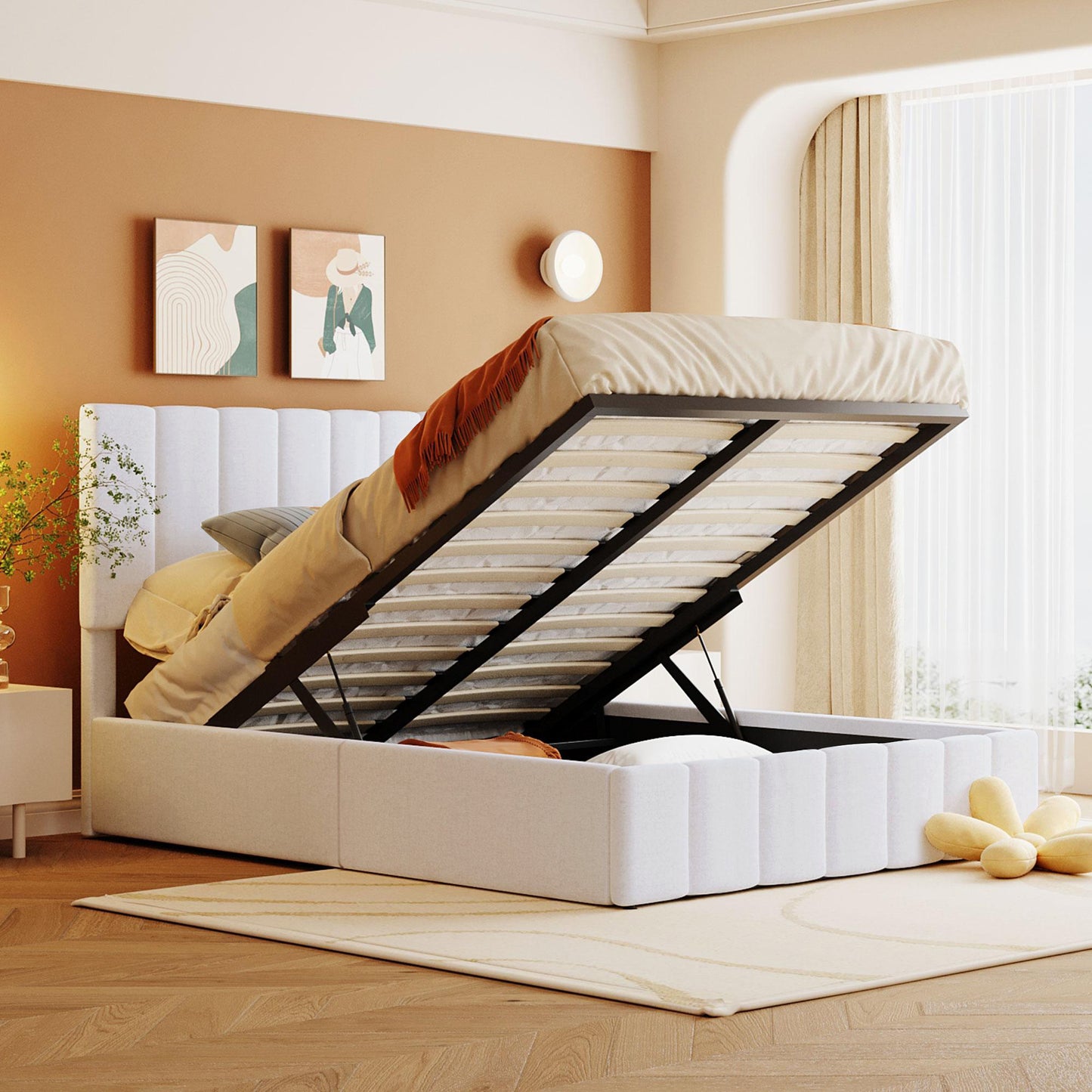 Upholstered Platform Bed featuring Hydraulic Storag