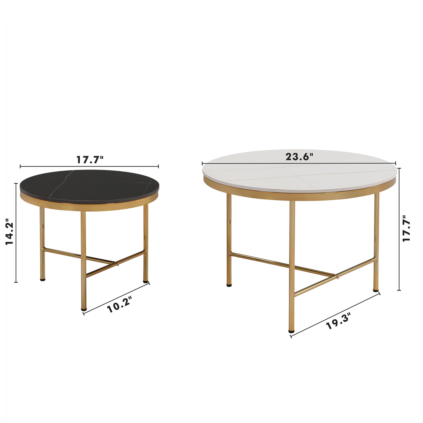 Black & White Sintered Stone Top Coffee Tables: Modern, Gold - Based Nesting Set