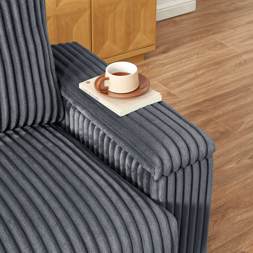 Plush Corduroy Loveseat Sofa  With Square Storage Armrest USB port