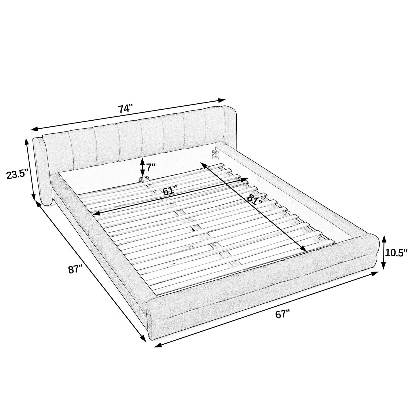 Queen Size Upholstered Bed Frame: Thick Chenille Fabric, Headboard & Solid Frame 3 Color