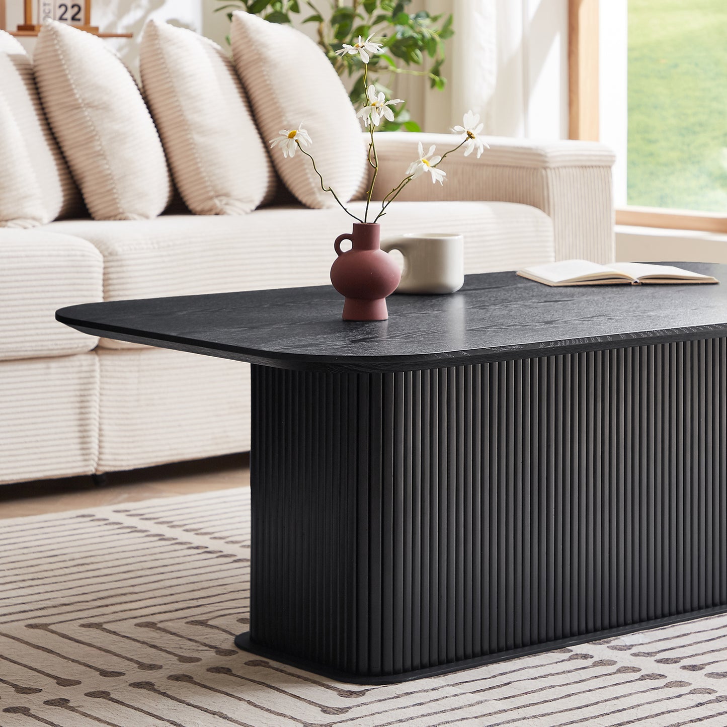 Rectangular Coffee Table MDF Wood Surface and Black Metel Feet