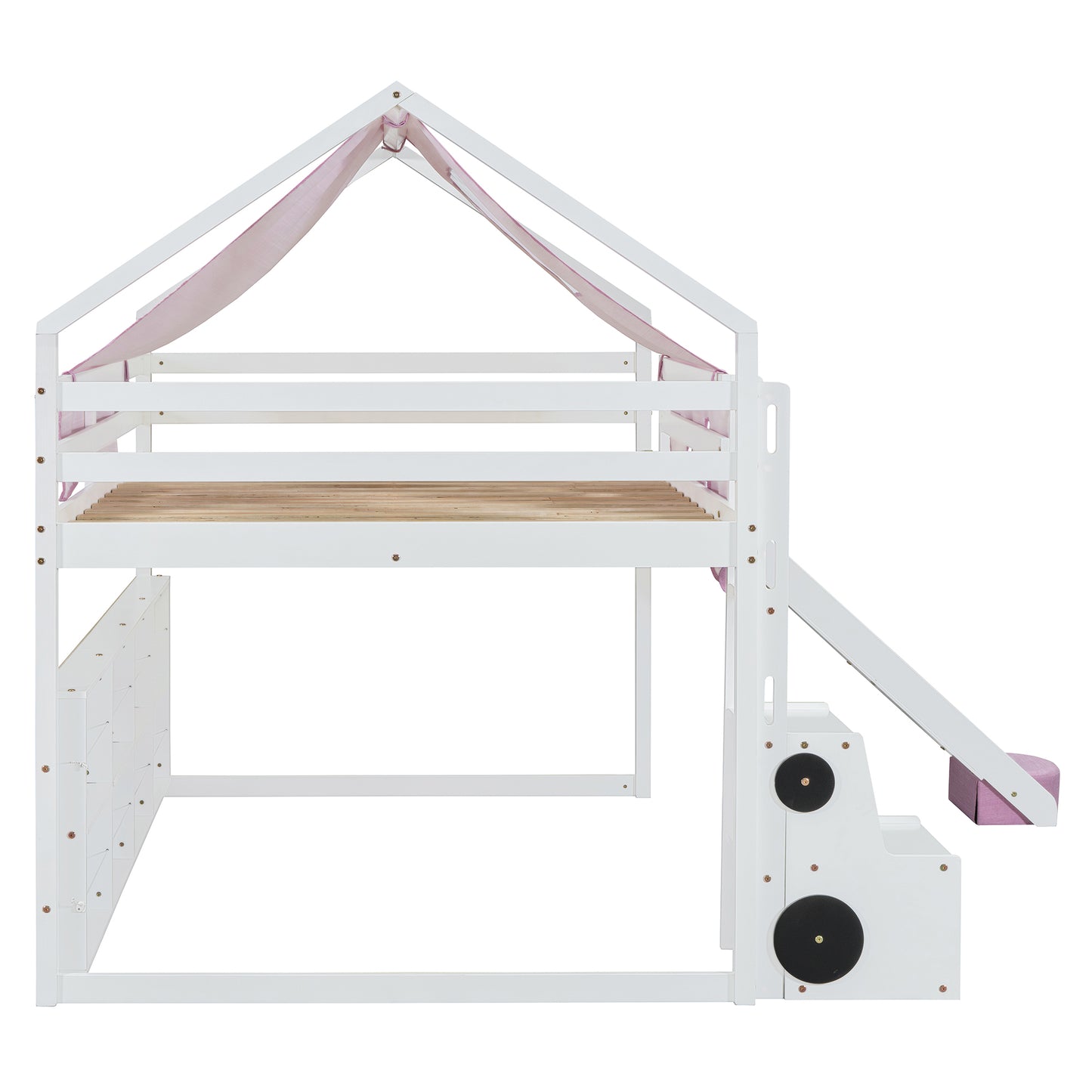 Wooden Loft Bed with House - Shaped Frame and Tent: Ideal for Kids' Rooms