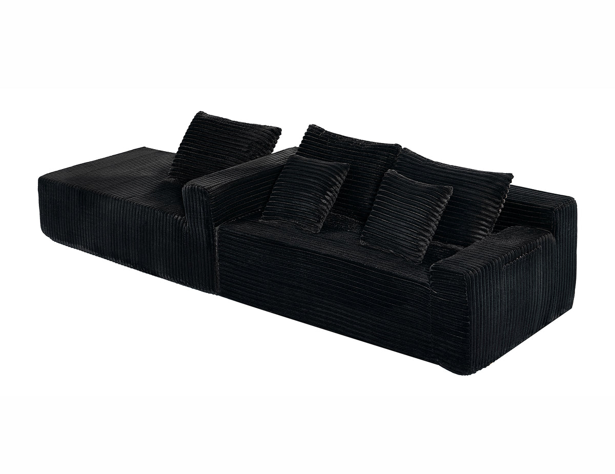 Left/Right Chaise L-Shaped Boneless Cloud Sectional Sofa – Modular Corduroy Couch with Arm Storage Pockets, Deep Seat, No Assembly