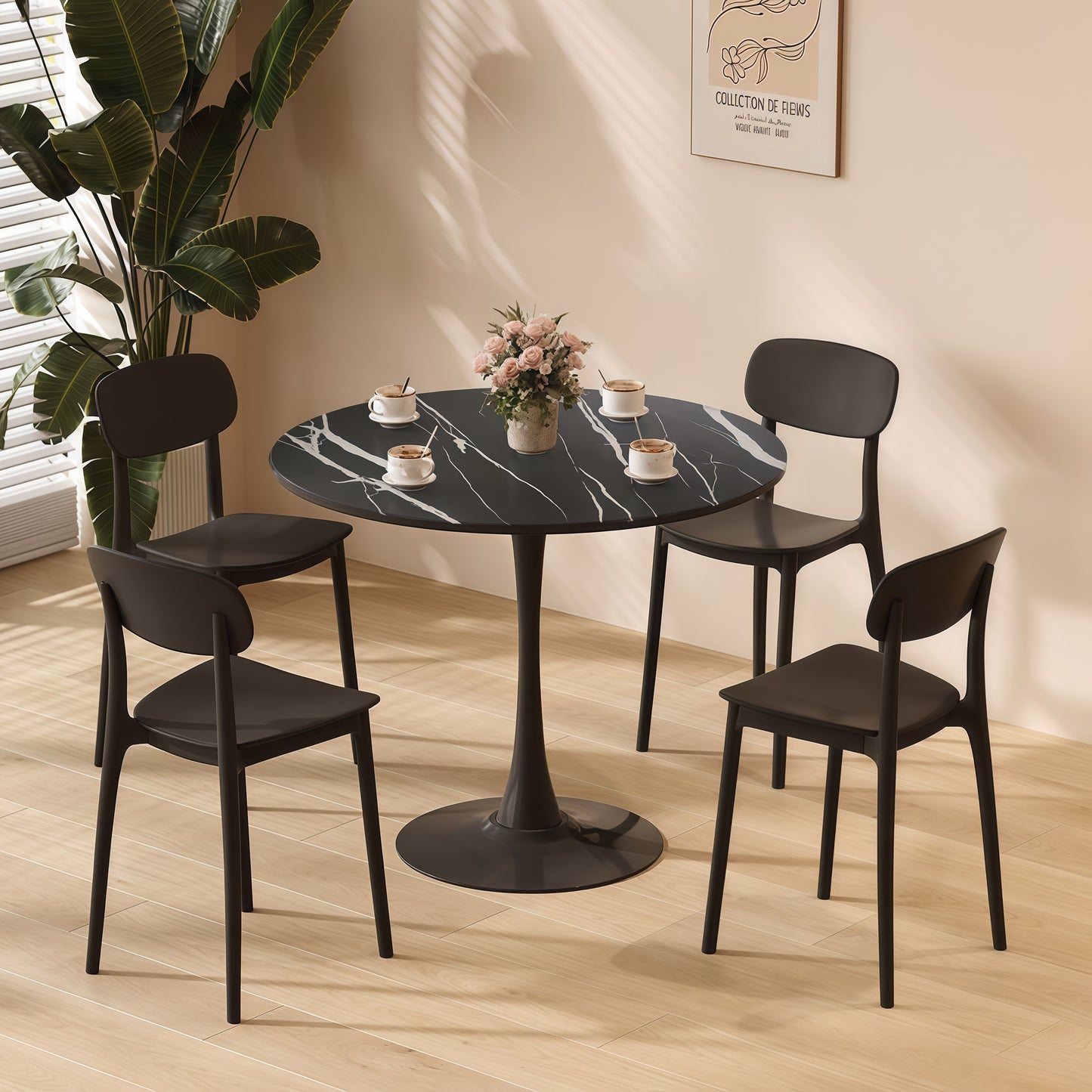 Round Coffee  Table, Modern Dining Table, MDF Top and Steel Base Tulip Round Kitchen Table
