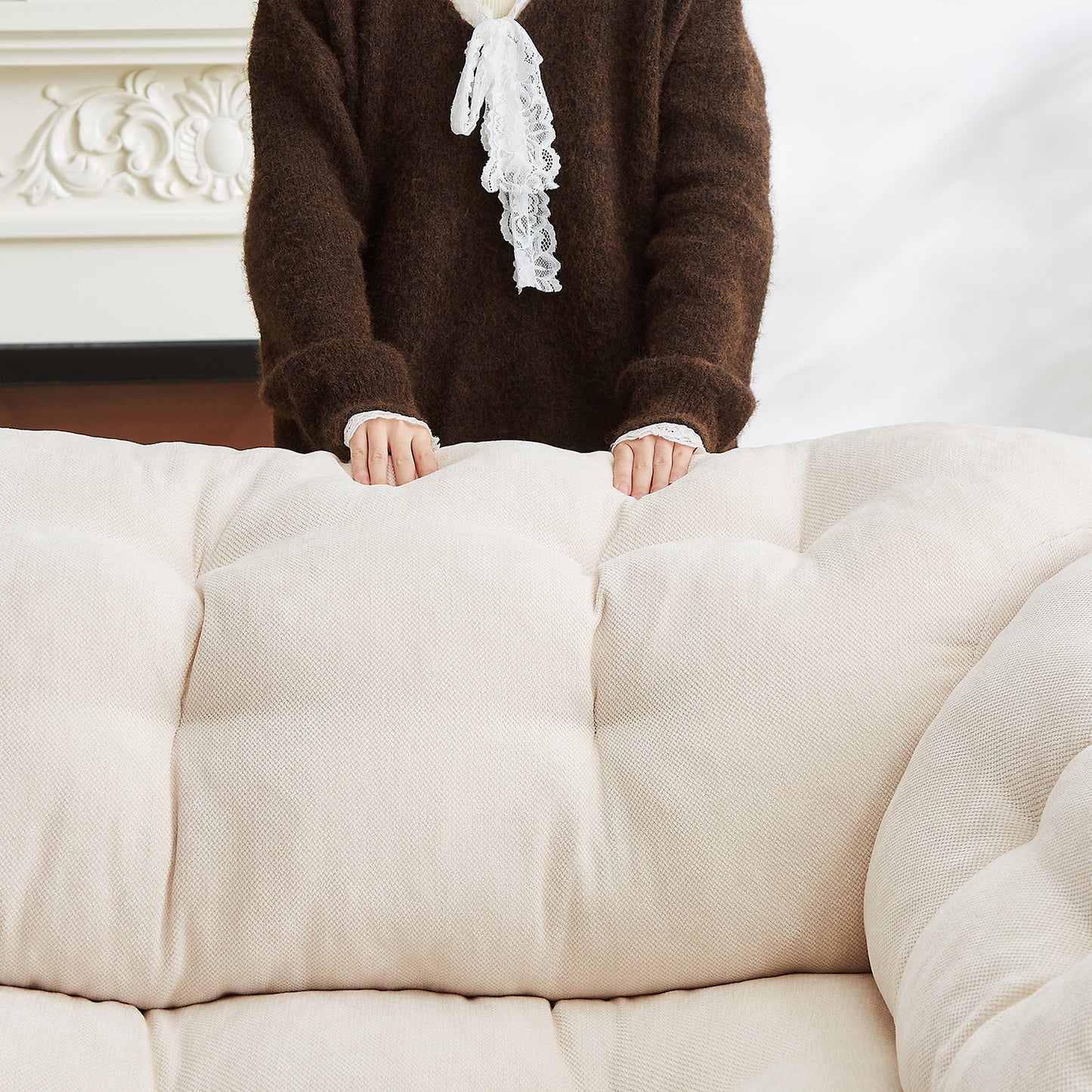 Chenille Modern Comfort Deep Seat Sofa, Upholstered Fluffy Cloud Sofa