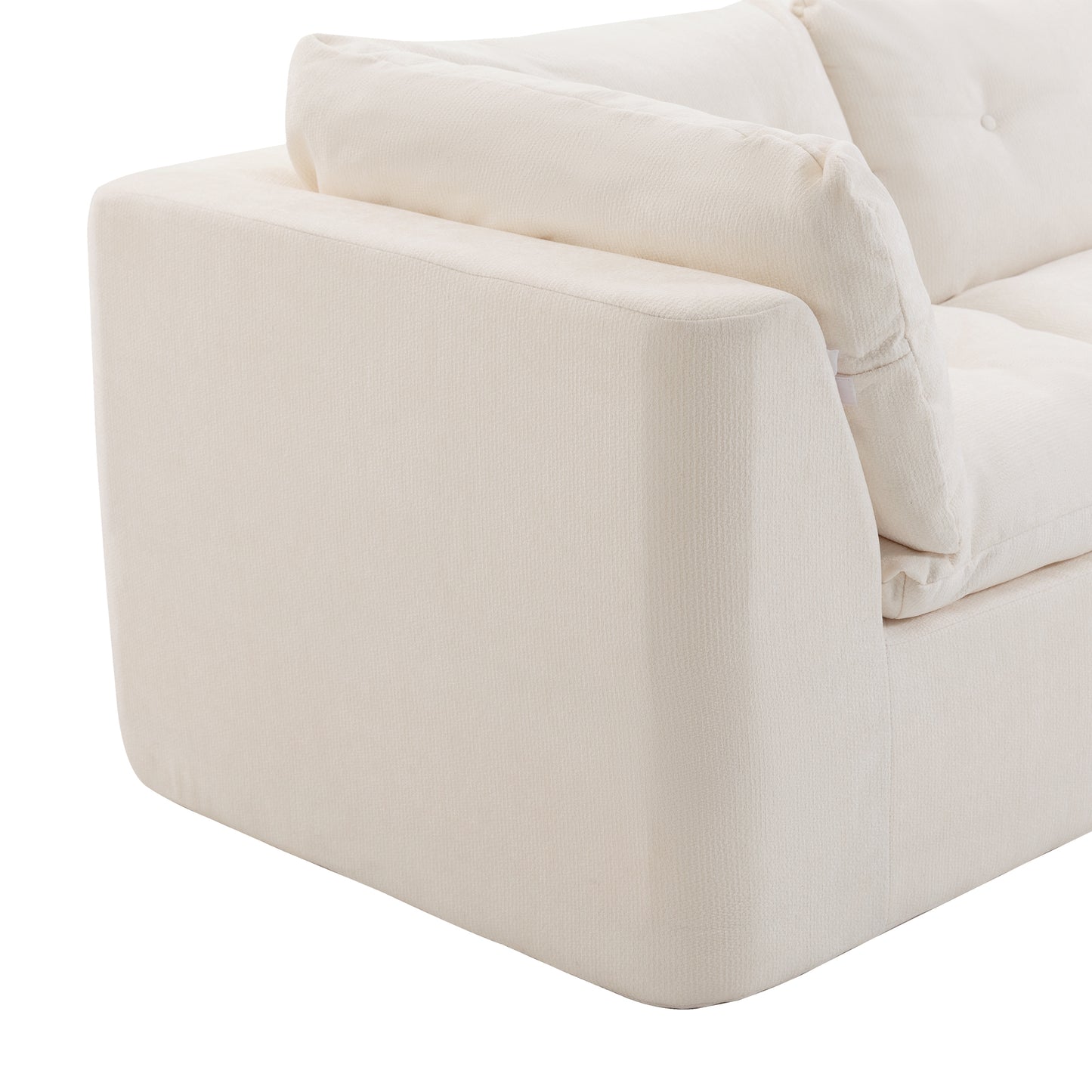 Modern Cloud-Style Living Room Sofa – Deep Seat Convertible L-Shaped Frame-Free Sofa with Ottoman, Oversized 4-Seater Chenille Fabric Compressed Sofa, Modular Sectional Sofa