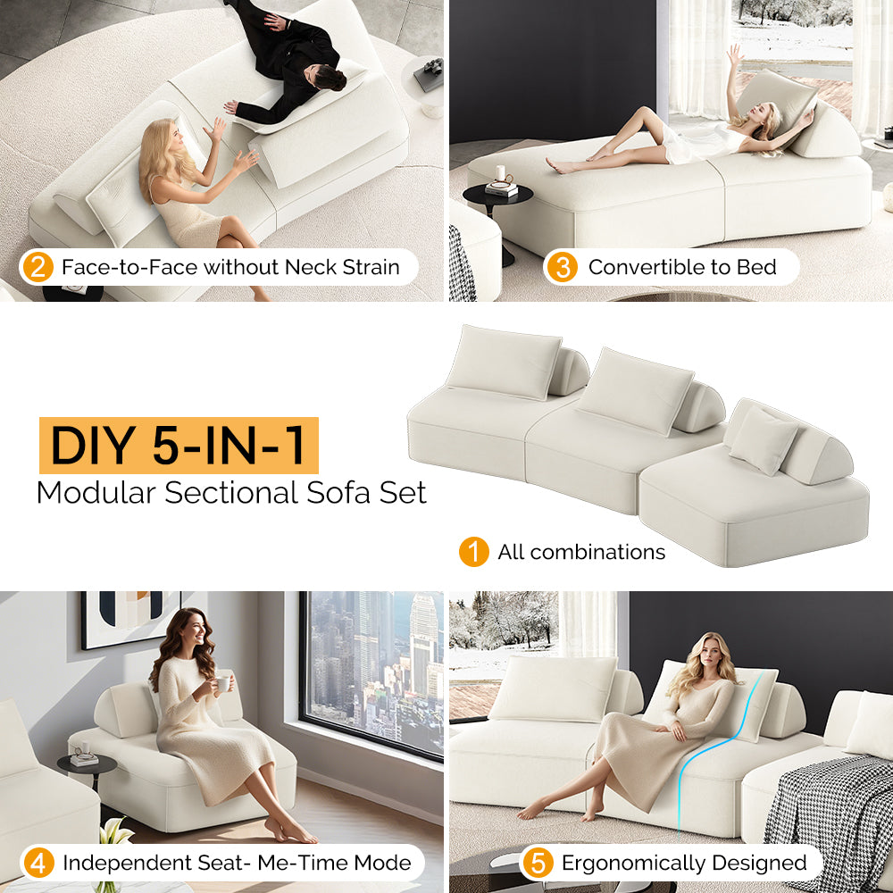 Modern Light Luxury Oversized Modular Sectional Sofa – DIY Chenille Couch with Removable Backrests & Soft Pillows (Beige/Dark Grey)
