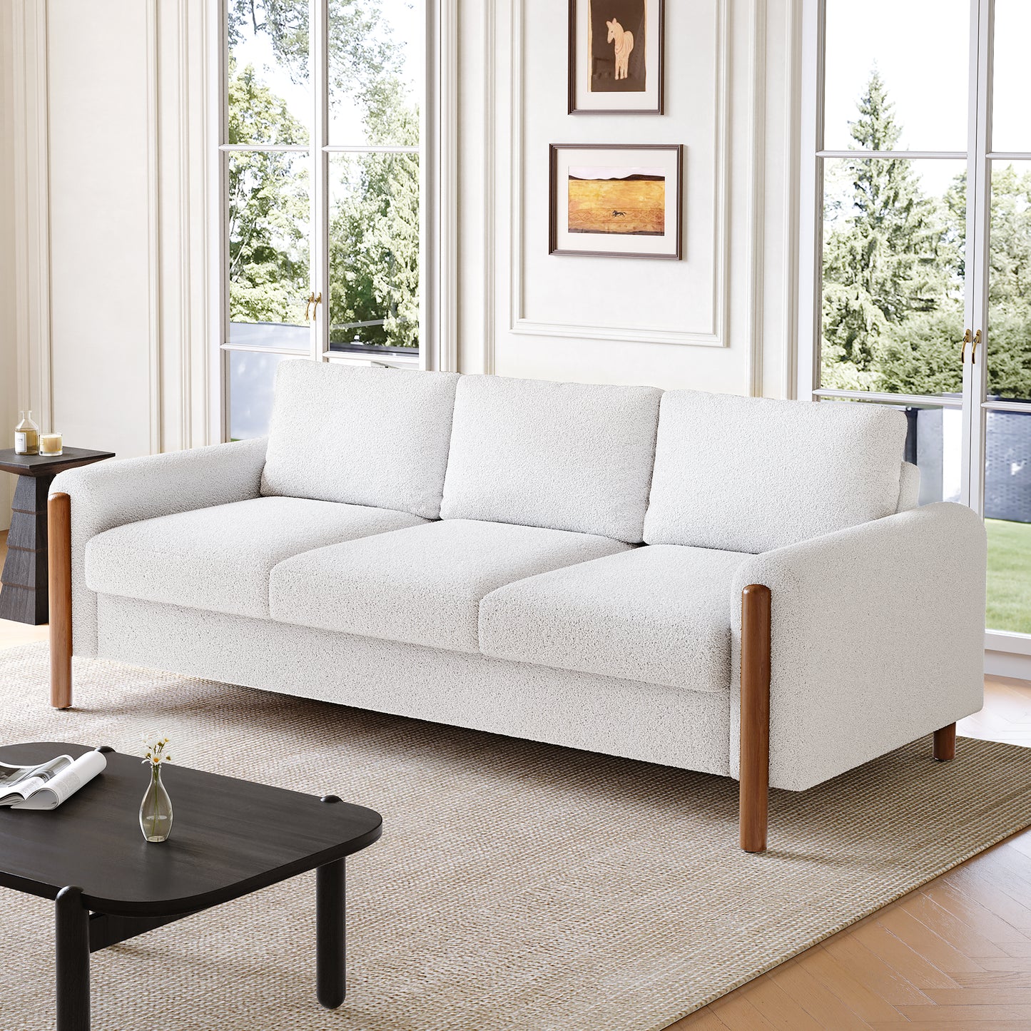 3-Seater Sofa with Curved Armrest & Integrated Solid Wood Frame – Teddy Velvet Fabric