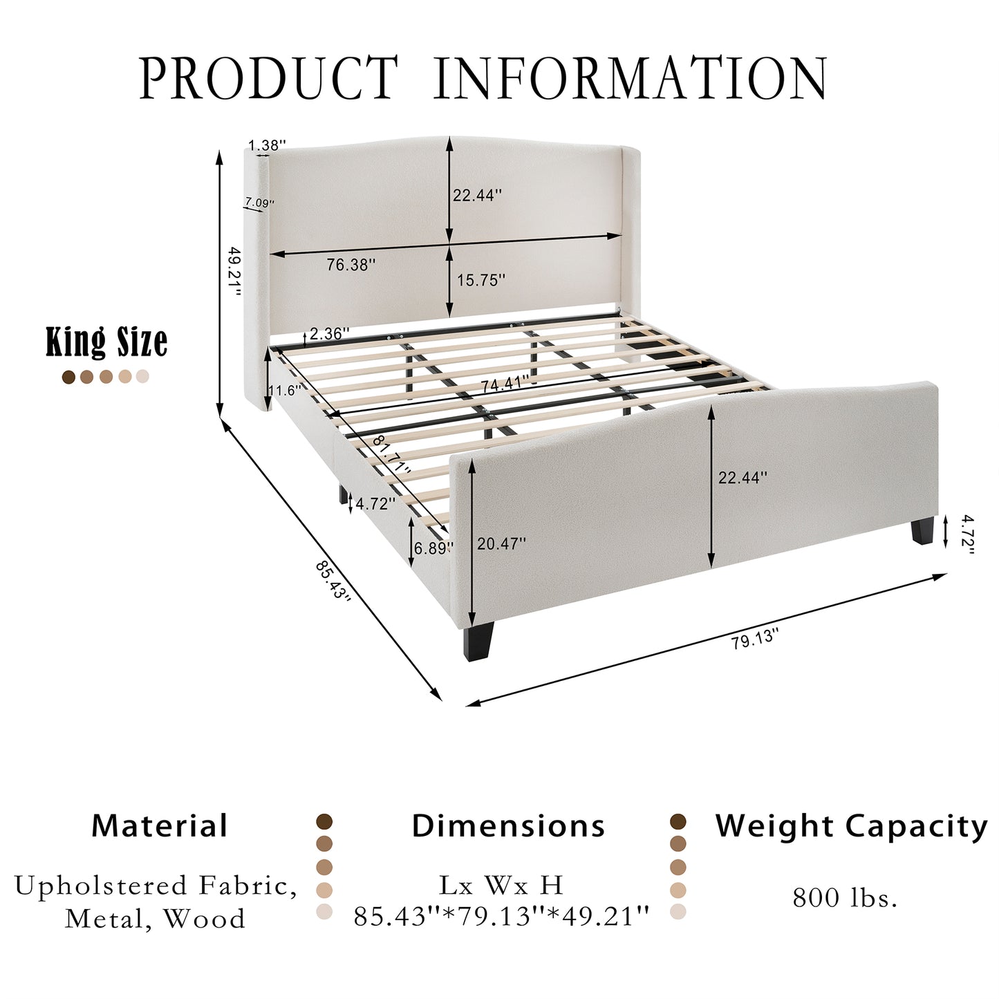 Teddy Velvet Bed Frame with High Back Upholstered Headboard and High Footboard